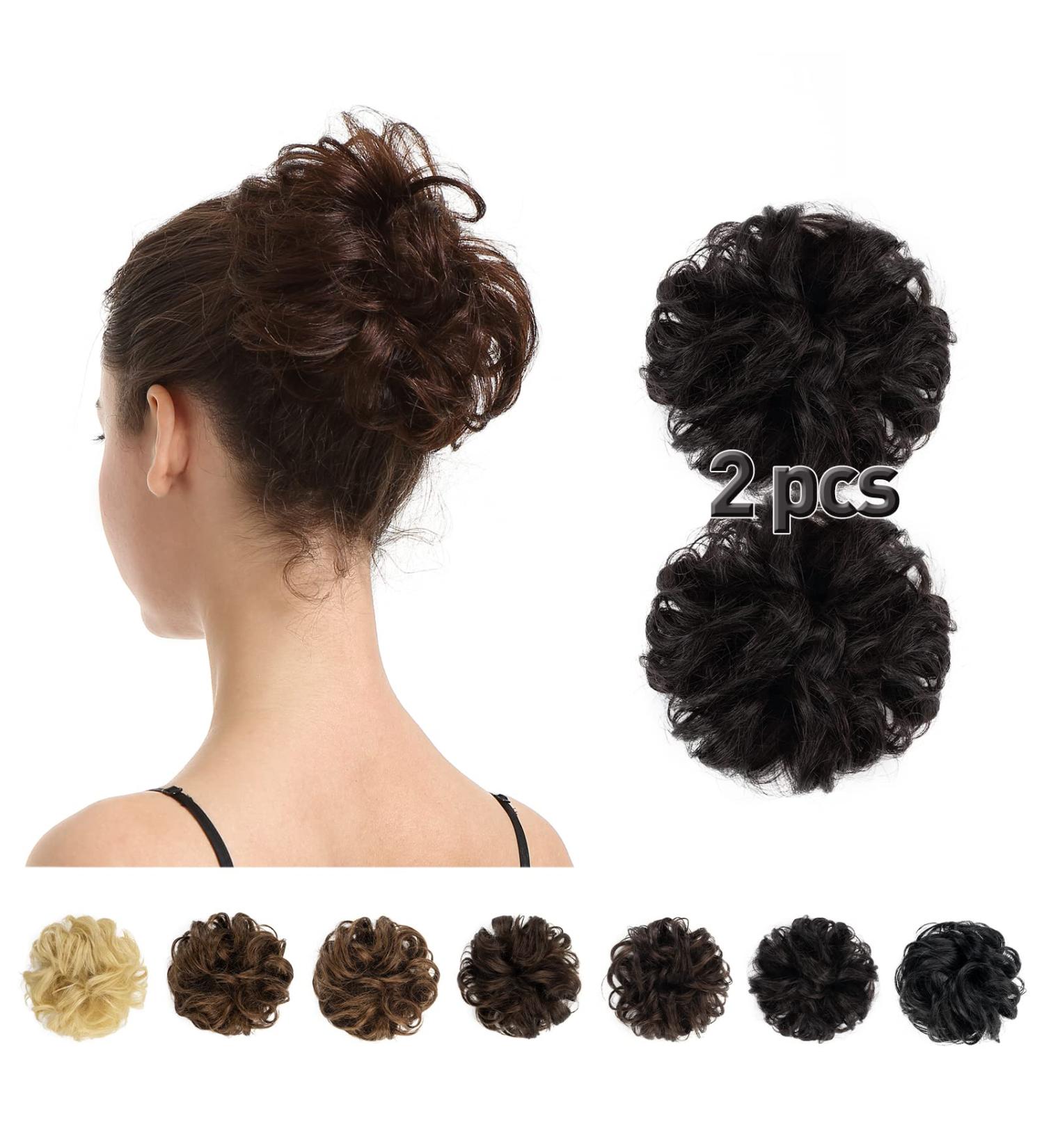 BARSDAR 100% Real Hair Hair Tie & Curled Messy Bun Extensions - Natural Black 1B# - 2 Pcs for Effortless Updos | Premium Quality Hair Accessories - Buy Online on GoSupps.com