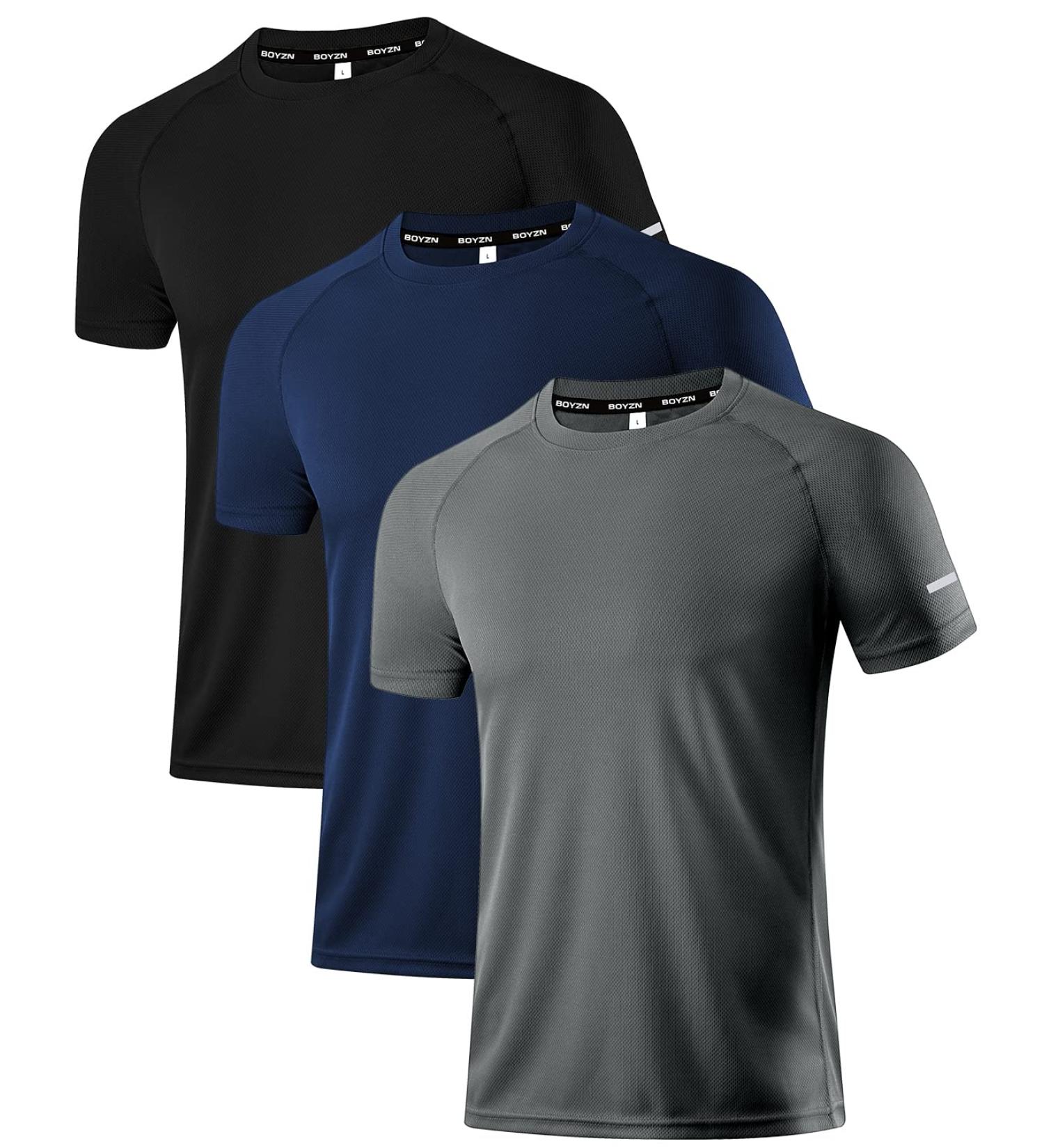 Holure Men's Sports T-Shirts 3 or 5 Pack | Breathable Quick-Drying Running & Fitness Shirts - Black Dark Gray Marine - Buy Online on GoSupps.com