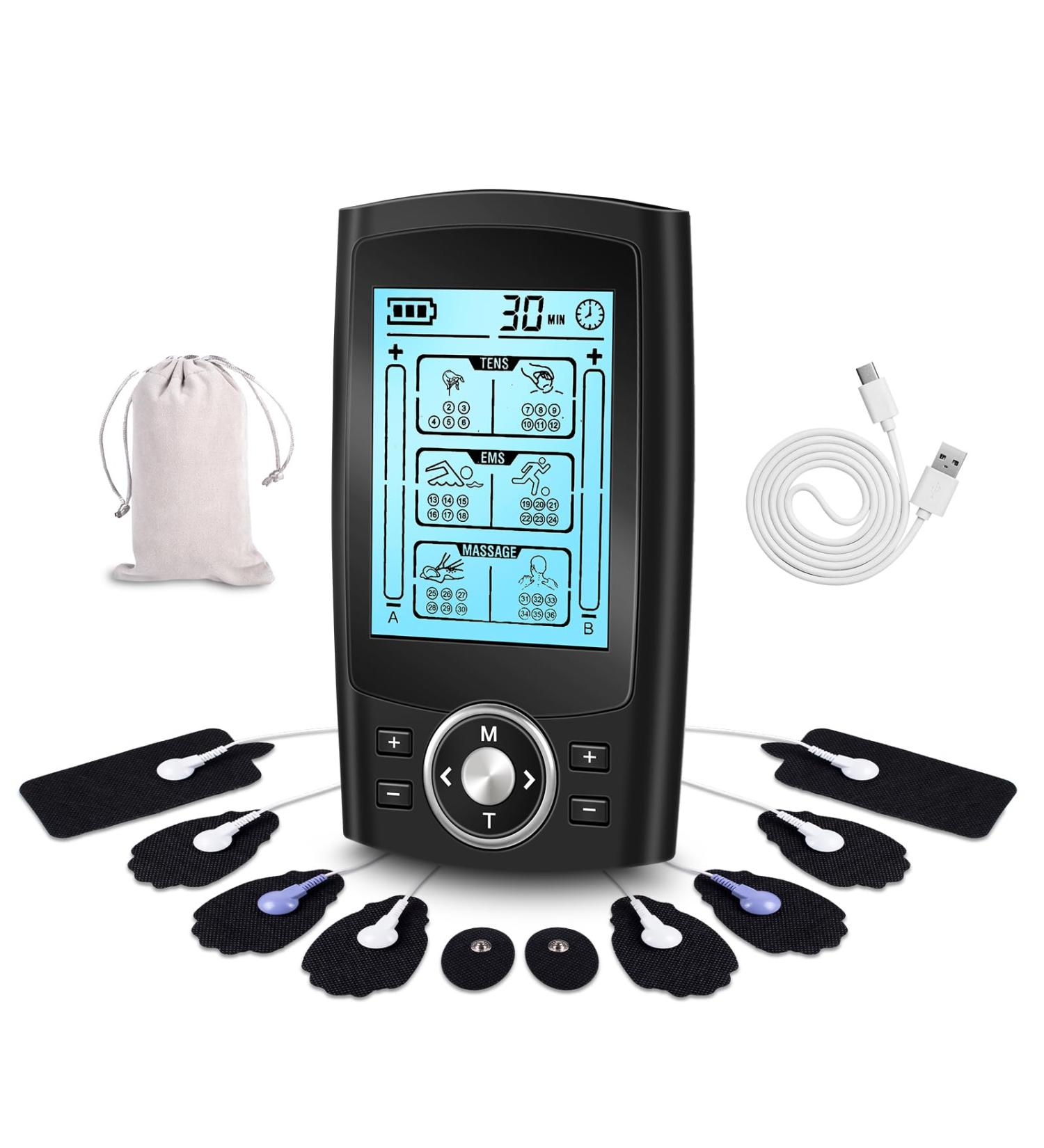 Anykuu 3-in-1 EMS Device | Electro Stimulation Pain Relief Muscle Massage & Therapy | 10 Electrode Pads & 36 Modes - Buy Online on GoSupps.com