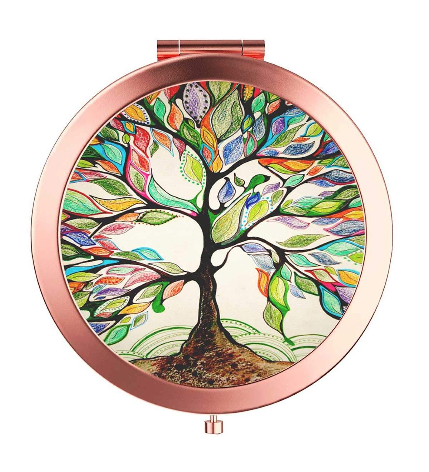 YCKMD Rose Gold Travel Purse Mirror Compact - Double Sided 2X & 1X Magnification Hand Mirror for Women - Metal Round Bohemian Design - Buy Online on GoSupps.com