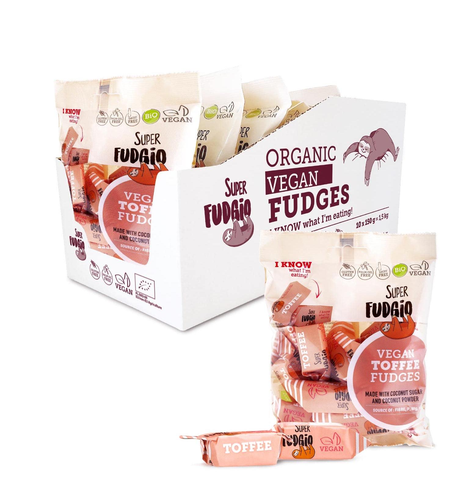 Super Fudgio Organic Toffee Candies - Vegan Gluten-Free Palm Oil-Free | 10 Pack with Coconut Milk & Sugar - Buy Online on GoSupps.com