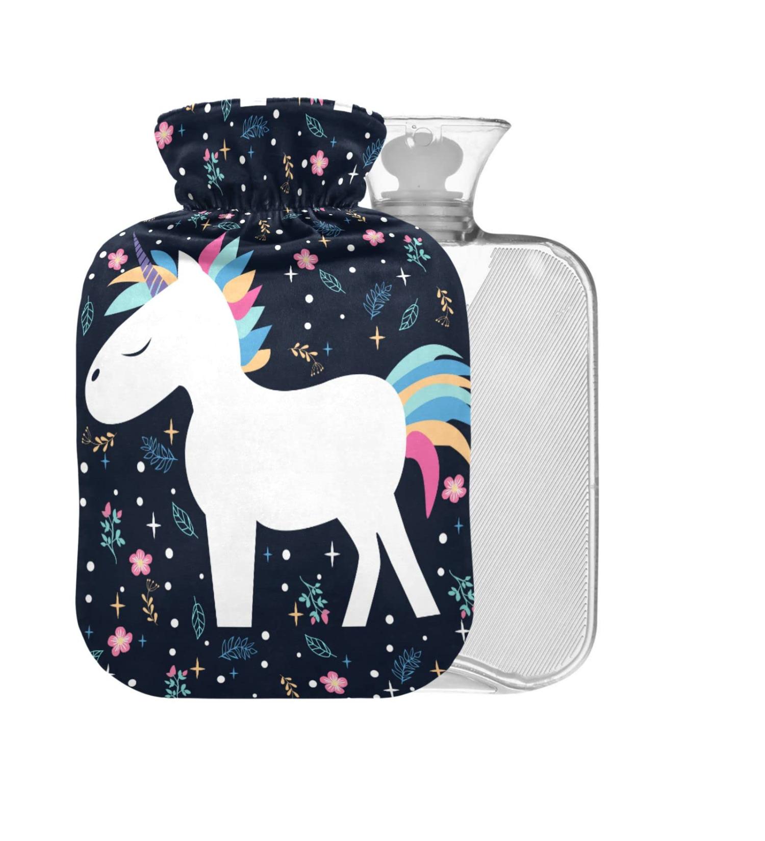 Unicorn Hot Water Bottle with Cover - 1L BPA Free | Small Pain Relief Bag for Bed Hands & Feet - Buy Online on GoSupps.com