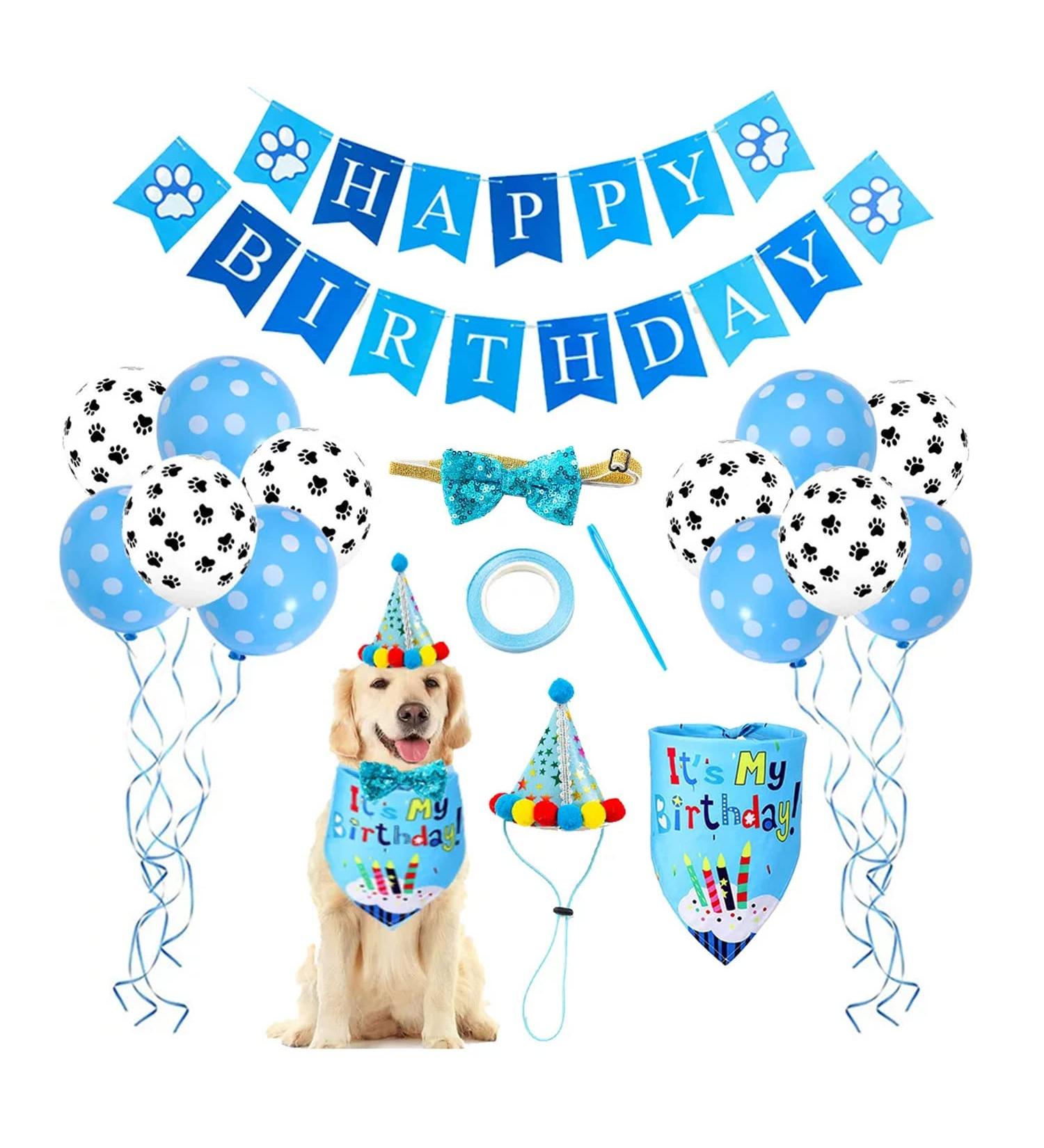 Dog Birthday Bandana Hat Banner Set - Premium Blue Dog Party Accessories for Boys & Girls - Buy Online on GoSupps.com