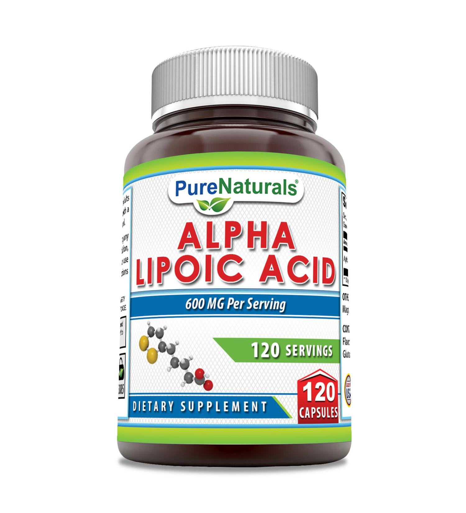 Pure Naturals Alpha Lipoic Acid 600 mg - Non-GMO Gluten Free Supplement | 120 Capsules Made in USA - International Shipping Available - Buy Online on GoSupps.com