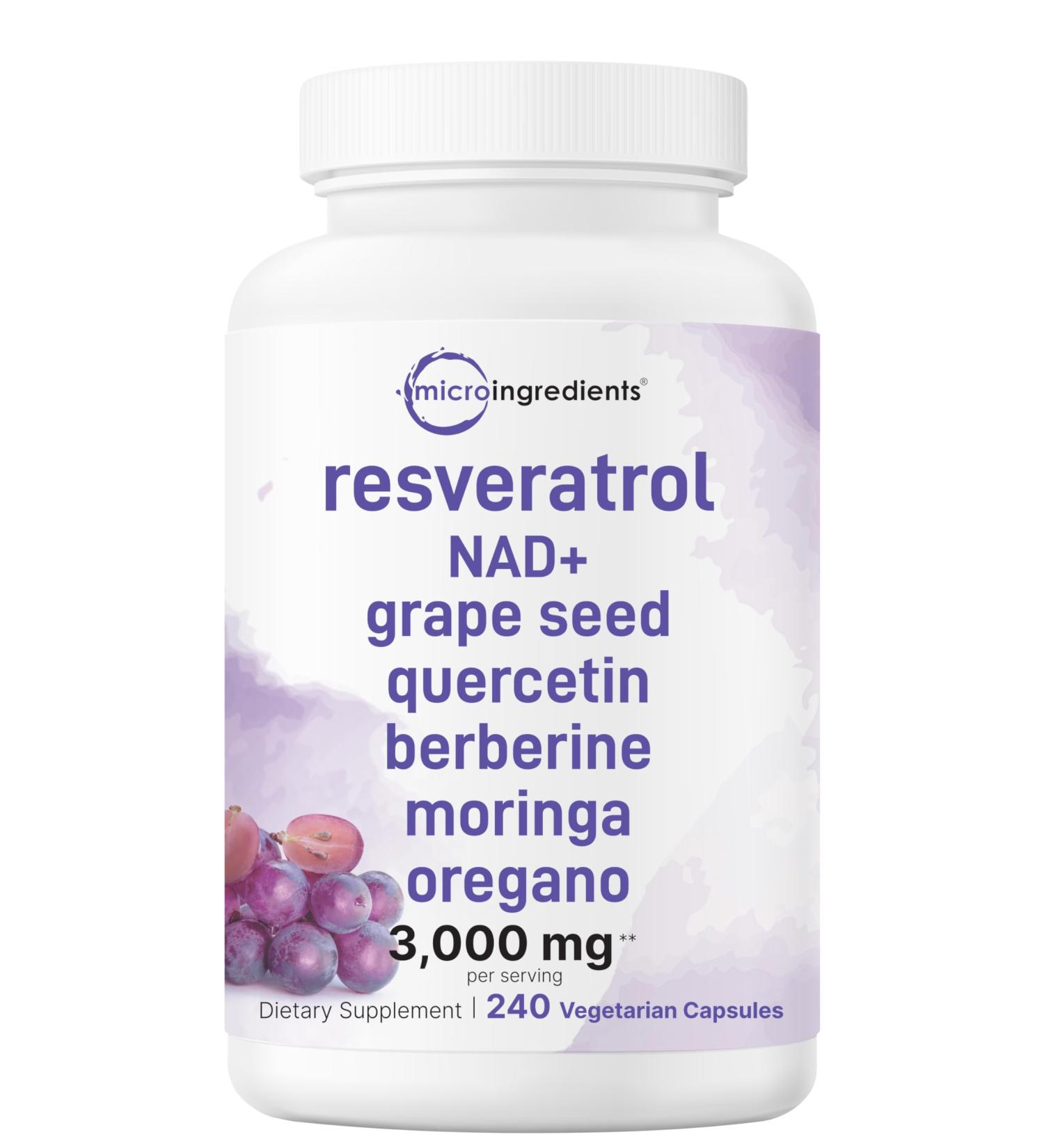 Micro Ingredients Resveratrol NAD Complex 3 000mg for Women & Men 240 Veggie Capsules | NMN Supplement Alternative | 11-in-1 Blend with NAD+ Quercetin Moringa Berberine Grape Seed & Oregano - Buy Online on GoSupps.com