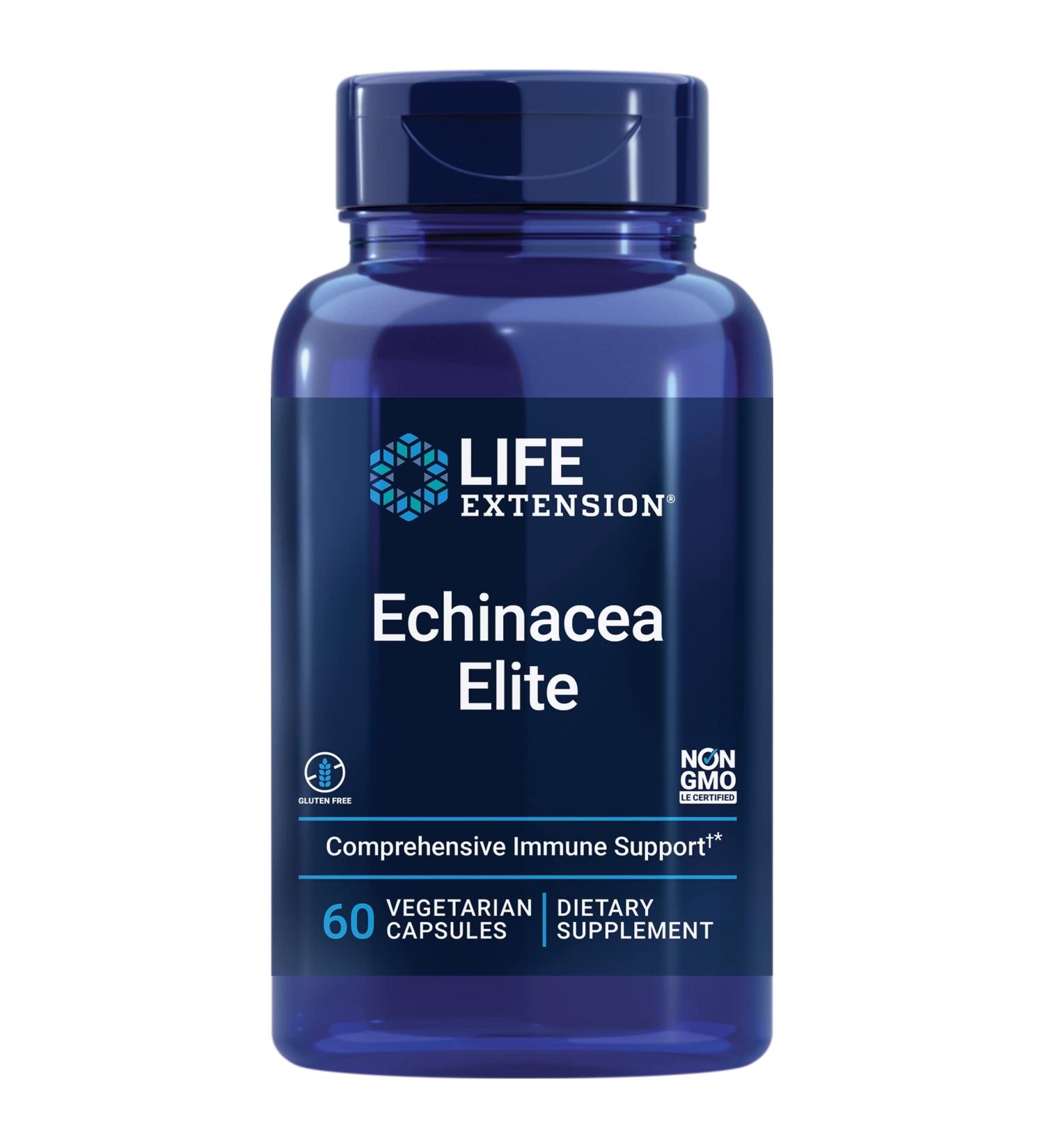 Life Extension Echinacea Elite E. purpurea E. angustifolia Whole-Plant Extract Immune Support Dual-extracts standardized Formula Gluten Free Non-GMO Vegetarian 60 Capsules - Buy Online on GoSupps.com