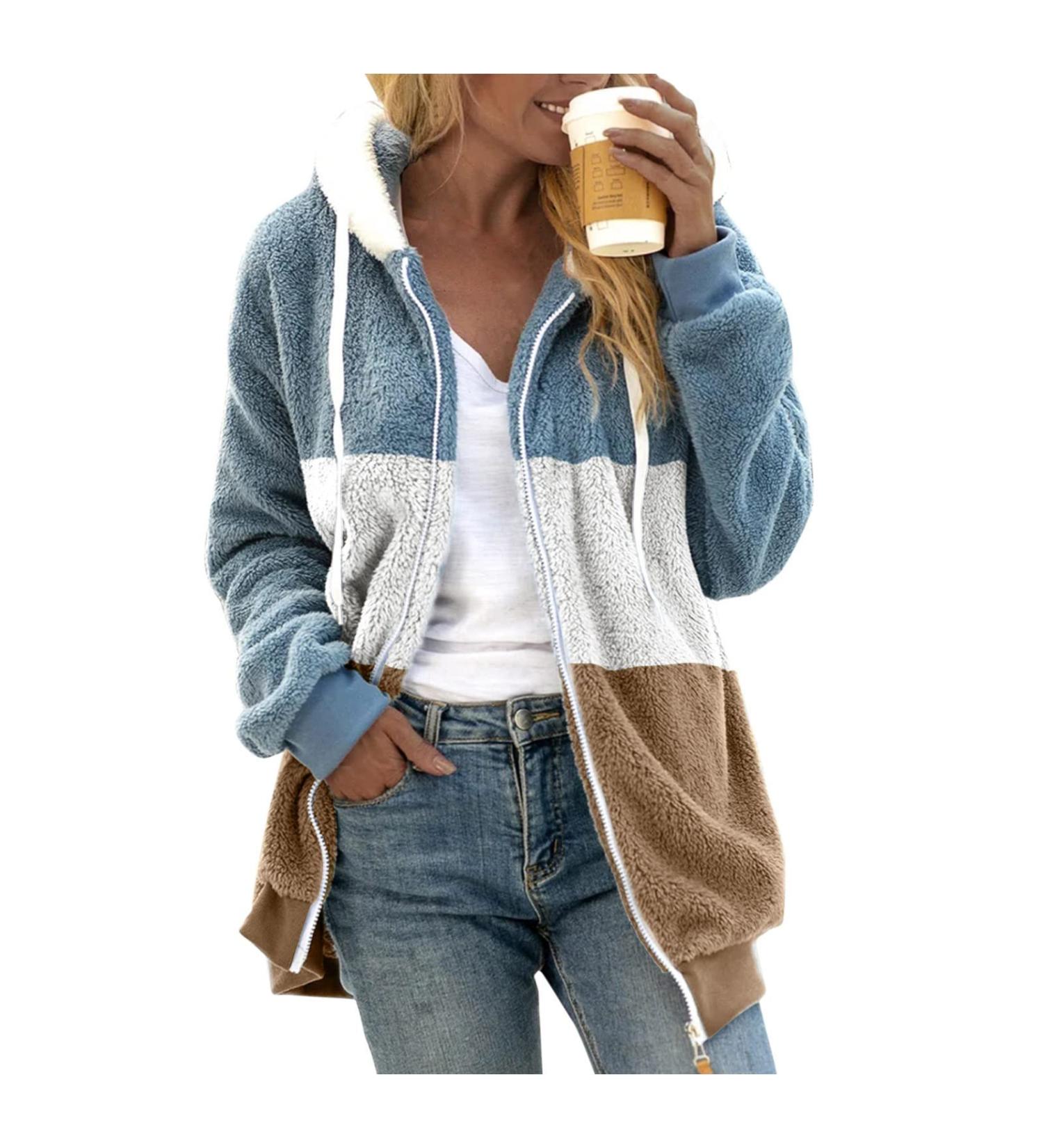 Hanxiulin Women's Oversize Plush Fleece Jacket - Warm Windproof Hiking Coat XL Khaki - Buy Online on GoSupps.com