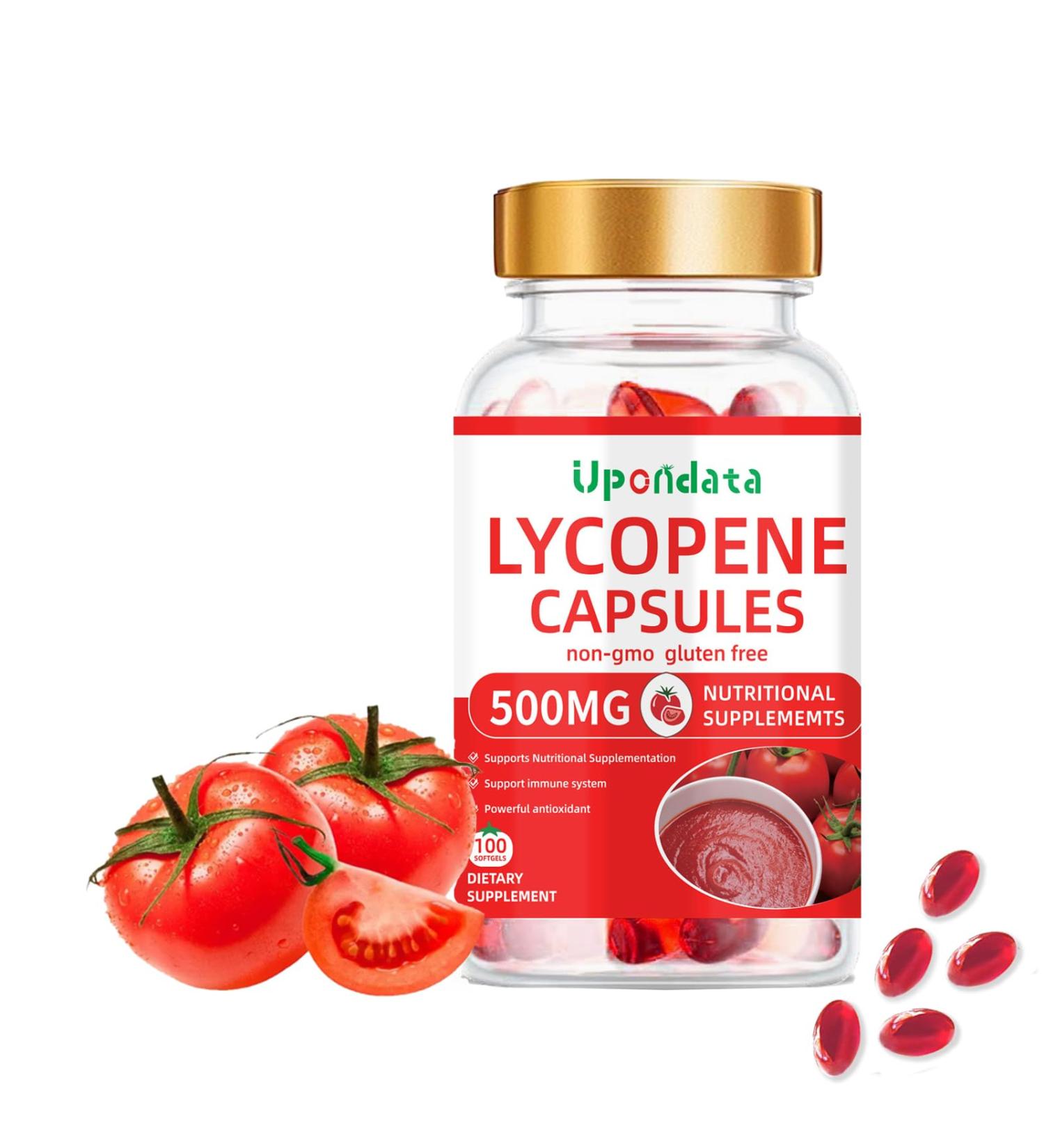 Upondata Lycopene Capsules 500mg - Natural Tomato Extract 500mg Organic Complex Formula Supplement - 100 Softgels Gluten-Free Non-GMO - Buy Online on GoSupps.com