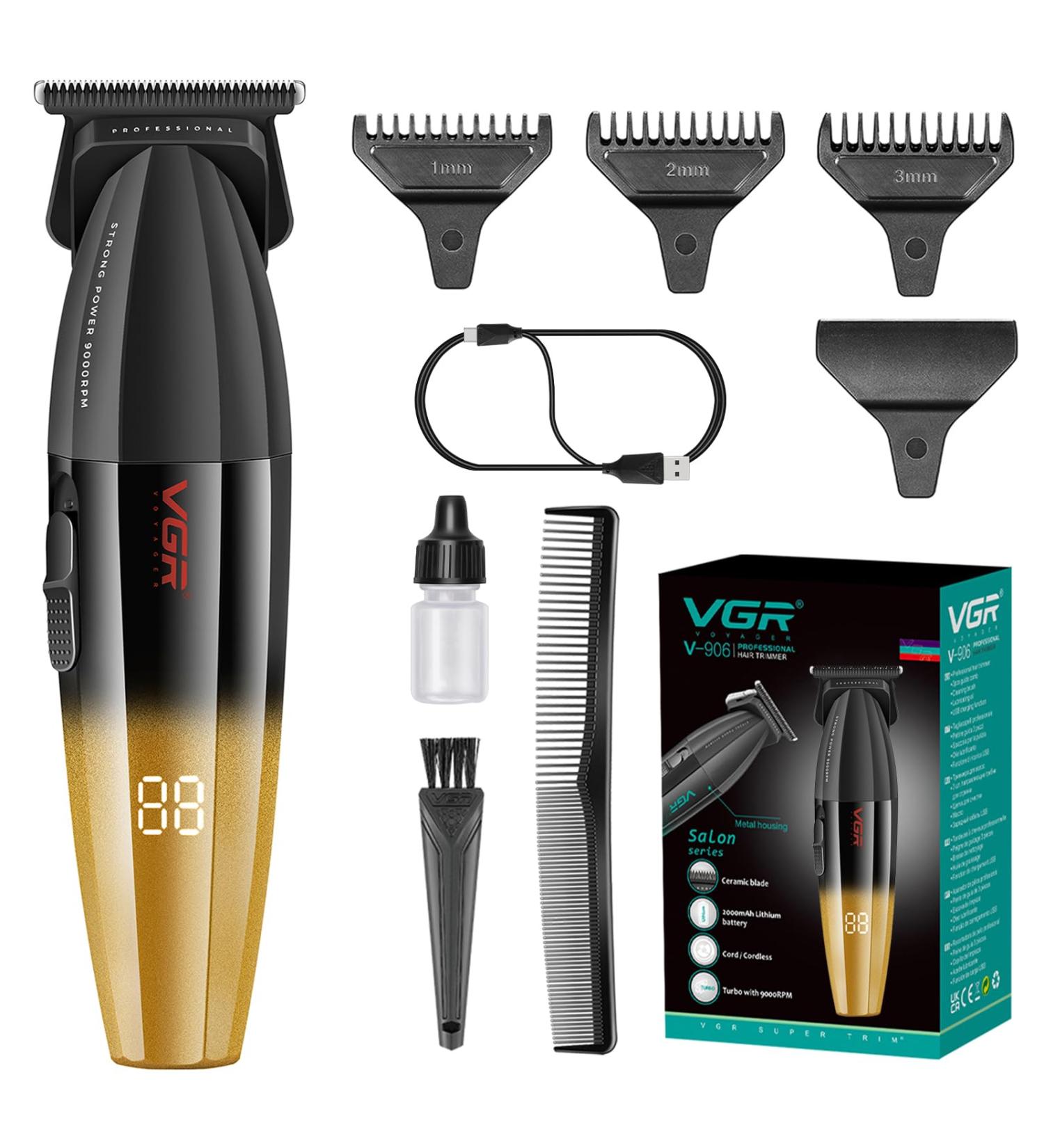 VGR 906 Fresh Fade Trimmer - Professional 9000rpm Zero Gapped Beard Clipper for Men | Cordless & USB Rechargeable | Gold Black Design - Buy Online on GoSupps.com