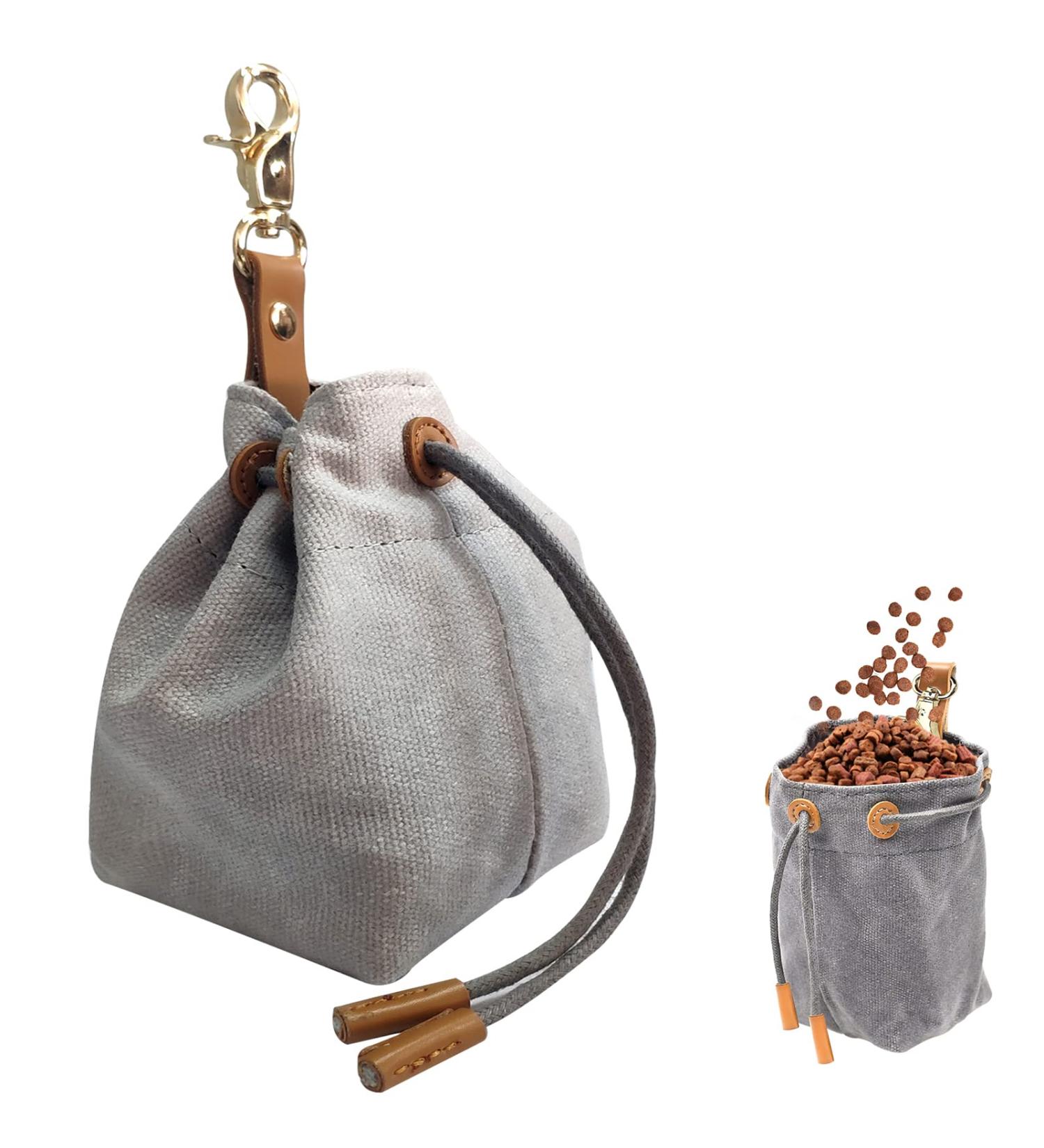 Adjustable Portable Feed Bag for Small Dogs | Training Treats Bag with Cord & Buckle - Ideal Pet Food & Snack Storage (Gray) - Buy Online on GoSupps.com