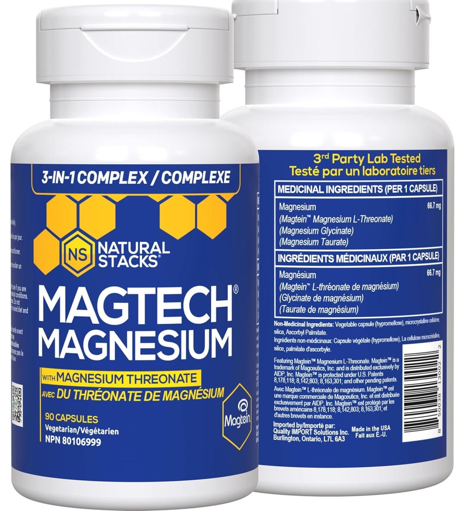 Natural Stacks MagTech Magnesium Supplement - 3 Forms of Magnesium: Magtein Magnesium L-Threonate Glycinate & Taurate - Mineral Supplement - Maintains Good Health - 90 Magnesium Capsules Magtech 90 count (Pack of 1) - Buy Online on GoSupps.com