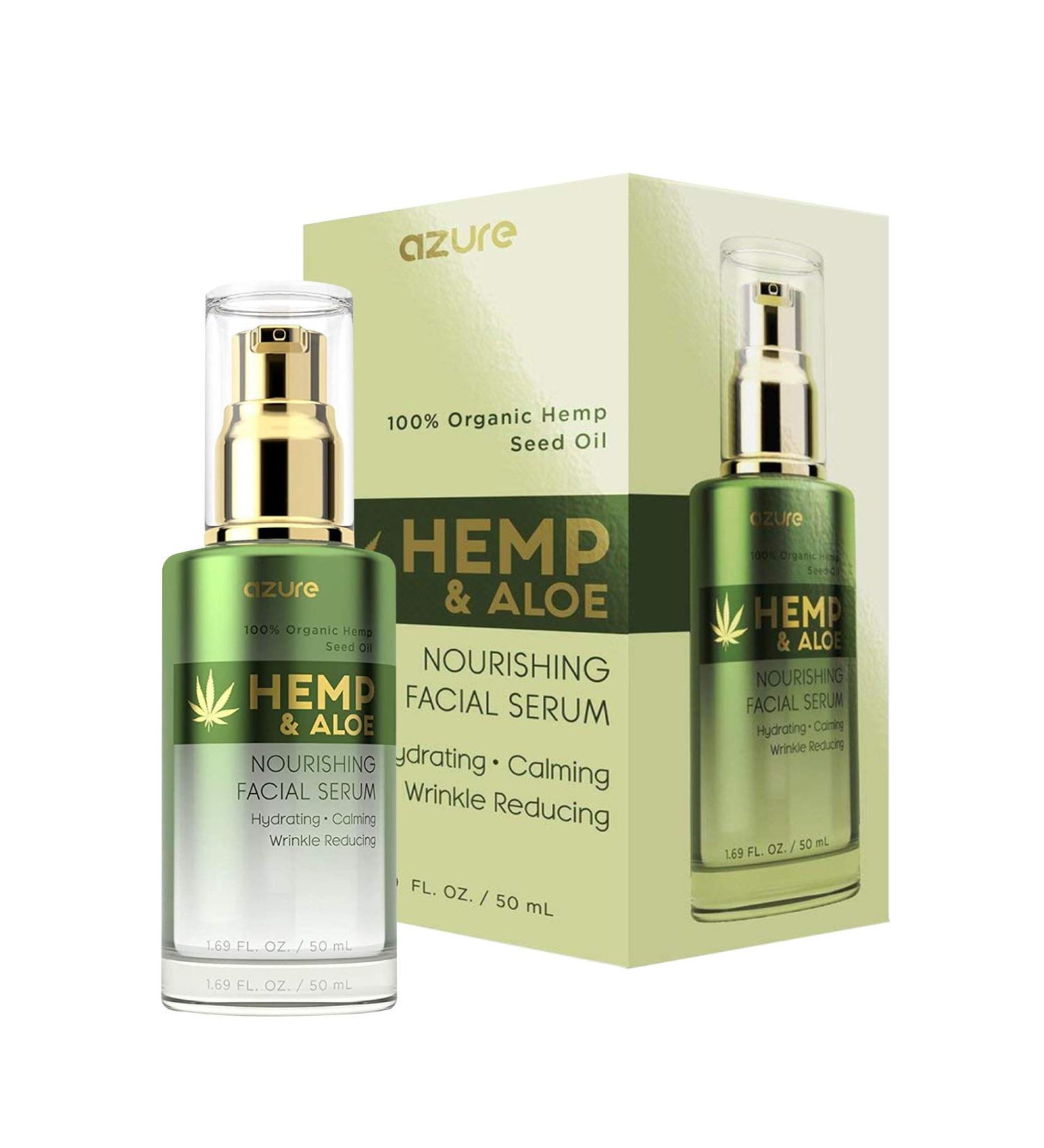 AZURE Hemp & Aloe Nourishing Facial Serum | Moisturizing, Calming & Revitalizing | Reduces Wrinkles & Fine Lines | Restores Dehydrated Skin - 50mL - Buy Online on GoSupps.com