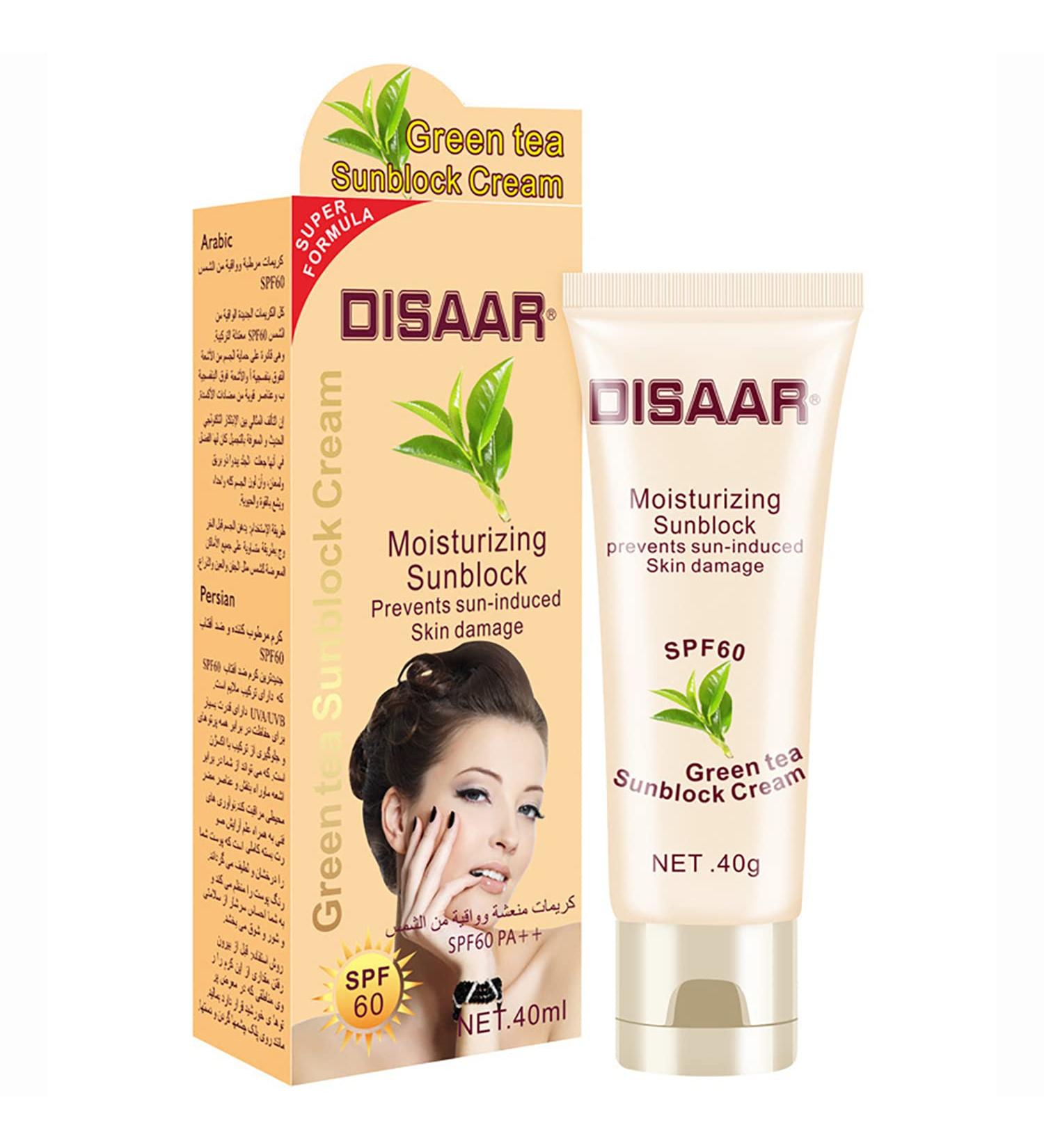 DISAAR BEAUTY Sunblock Cream Refreshing Sunscreen Face Neck Arms Skin Damage SPF 60/90 PA++ UVA/UVB Protection 40ml/1.35fl.oz (SPF 60 Green Tea Sunblock Cream) - Buy Online on GoSupps.com