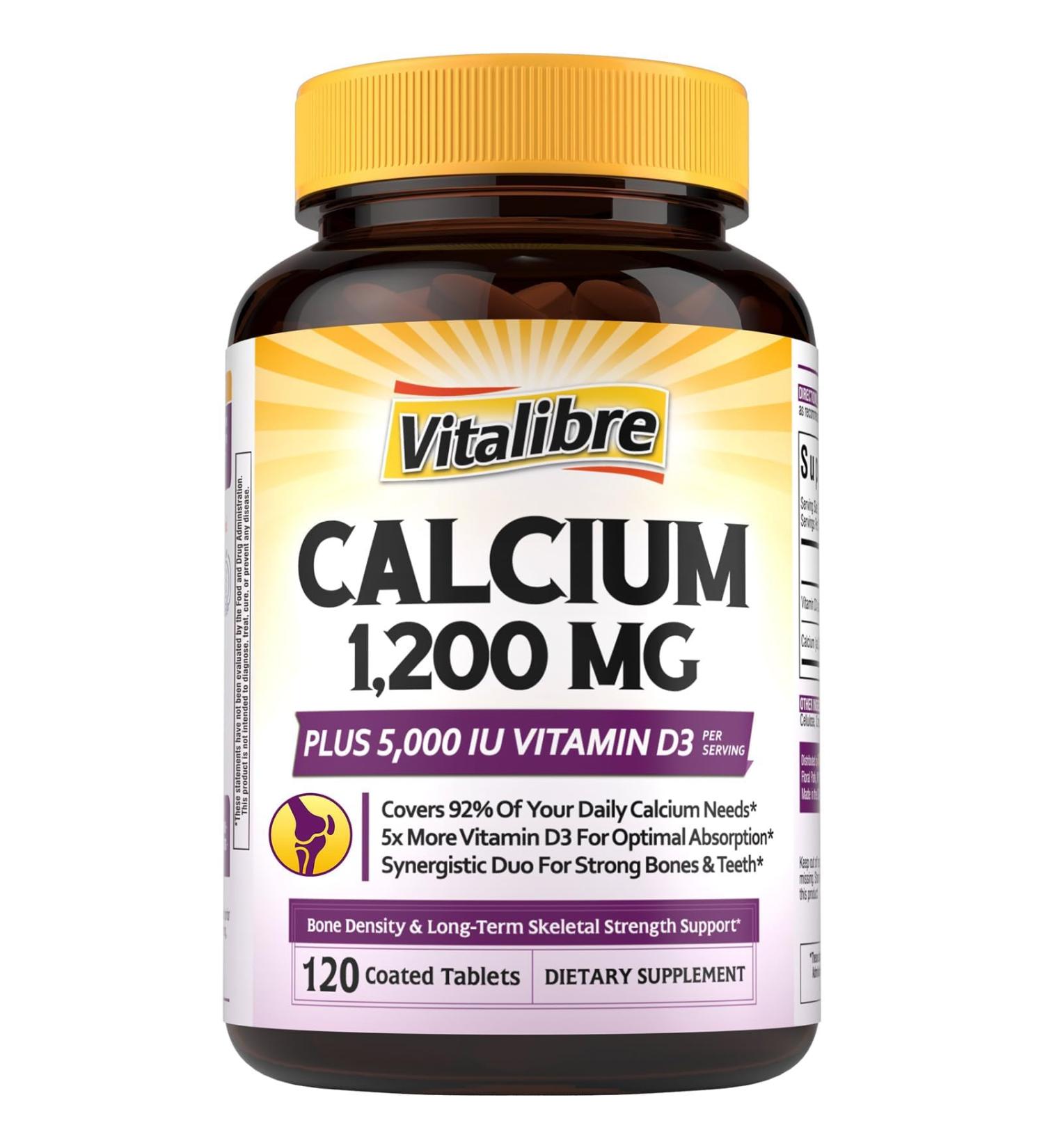 Calcium Supplements for Women - Calcium 1200 mg with Vitamin D3 5000IU Bone Strength Density Enhanced Absorption Stomach - Friendly Gentle No Gluten No Soy Non GMO 120 Coated Tablets 120 Count (Pack of 1) - Buy Online on GoSupps.com
