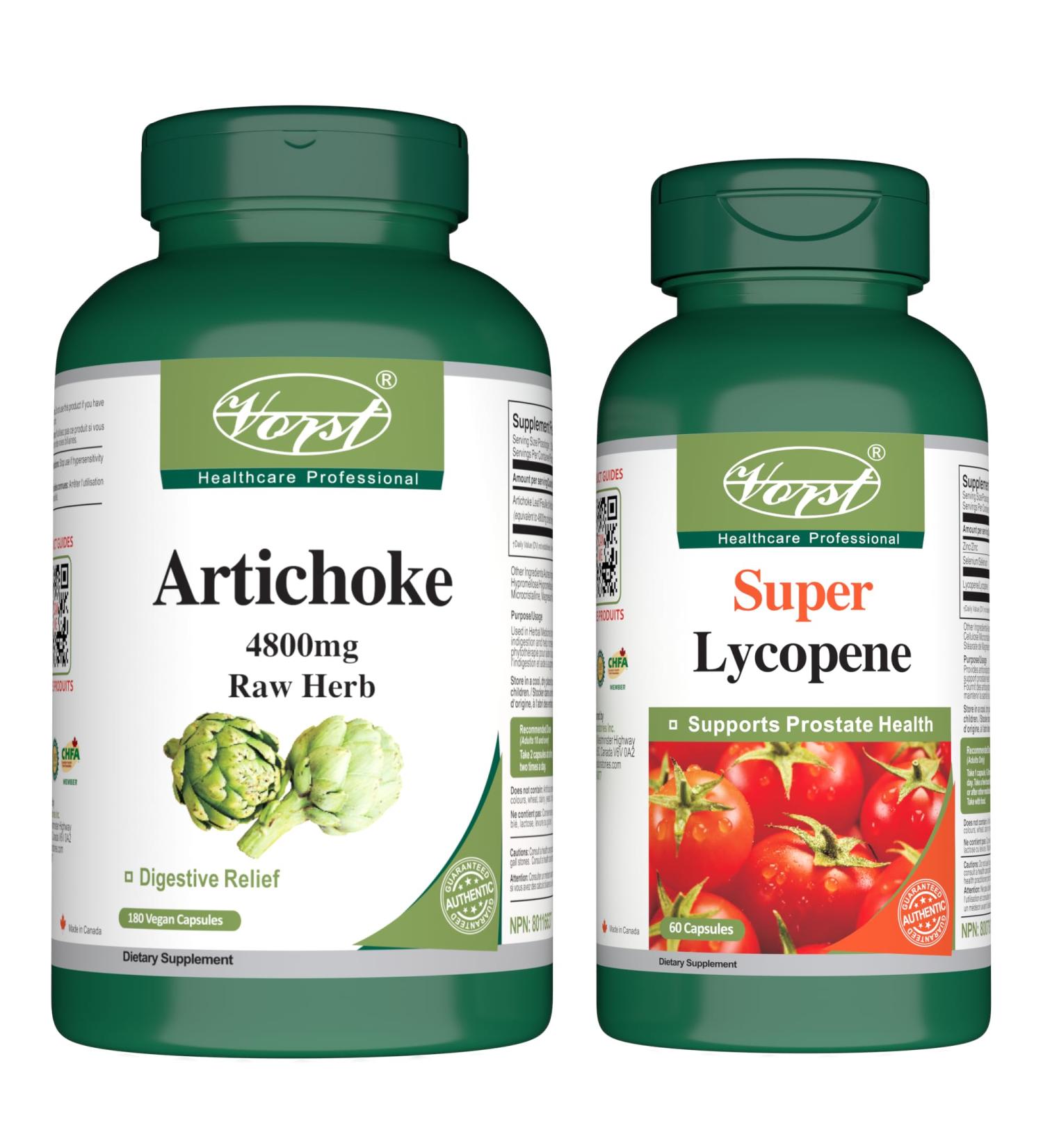 VORST Artichoke 180 Vegan Capsules & Premium Lycopene 60 Capsules (Combo Bundle 2 Bottles) - Buy Online on GoSupps.com