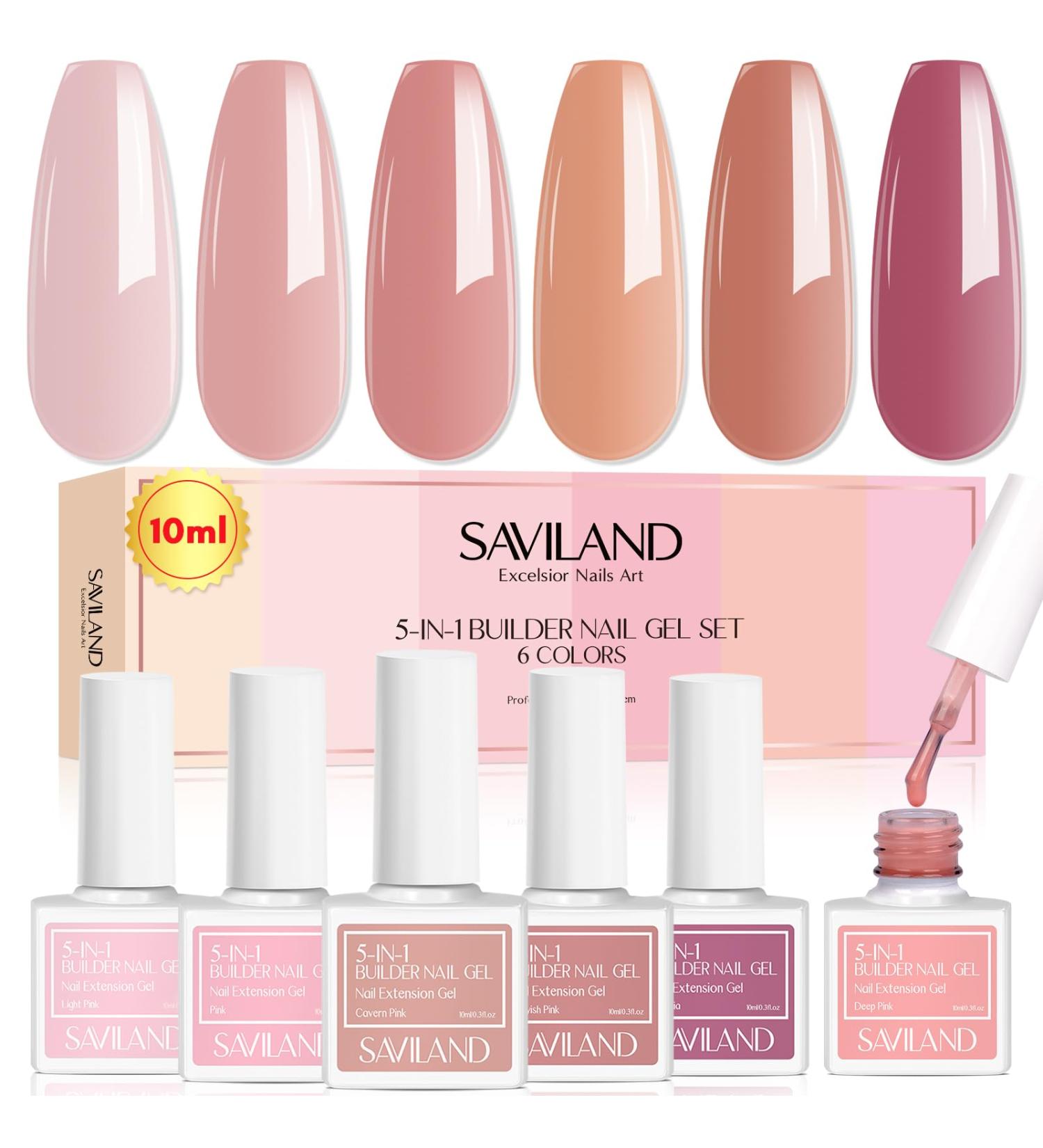 SAVILAND 6 Colors Builder Nail Gel in A Bottle: 10 ML 5-in-1 Sheer Pink Gel Builder Set Nail Strengthener Extension Gel Kit Hard Gel for Nails Thickening & Repair - Buy Online on GoSupps.com