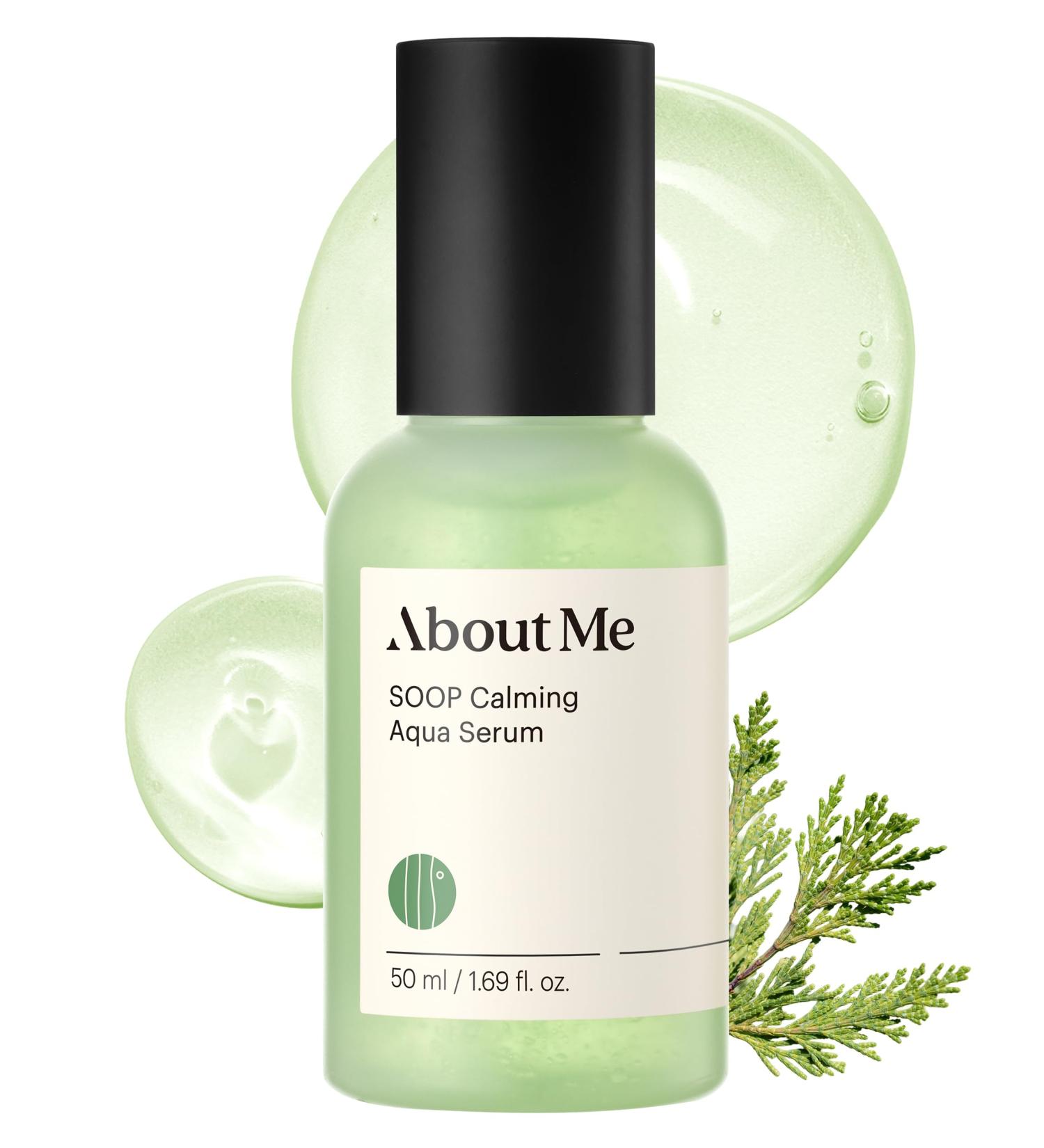 About Me SOOP Calming Aqua Serum - 53.4% Jeju Cypress Water Gel Serum with Bursting Capsules Hydrating Face Serum for Sensitive Skin Centella Cica & Tea Tree Vegan Non-Sticky 1.69 oz (50ml) - Buy Online on GoSupps.com