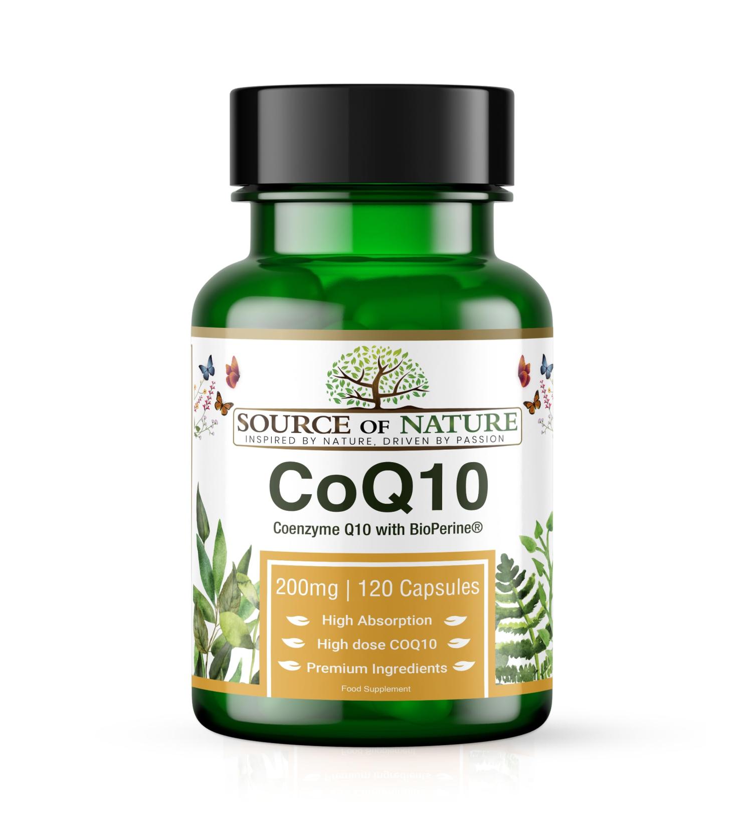 Source of Nature COQ10 200MG - 120 Vegan Capsules | 4-Month Supply | 98% Pure Coenzyme Q10 with Bioperine for Enhanced Absorption - Buy Online on GoSupps.com