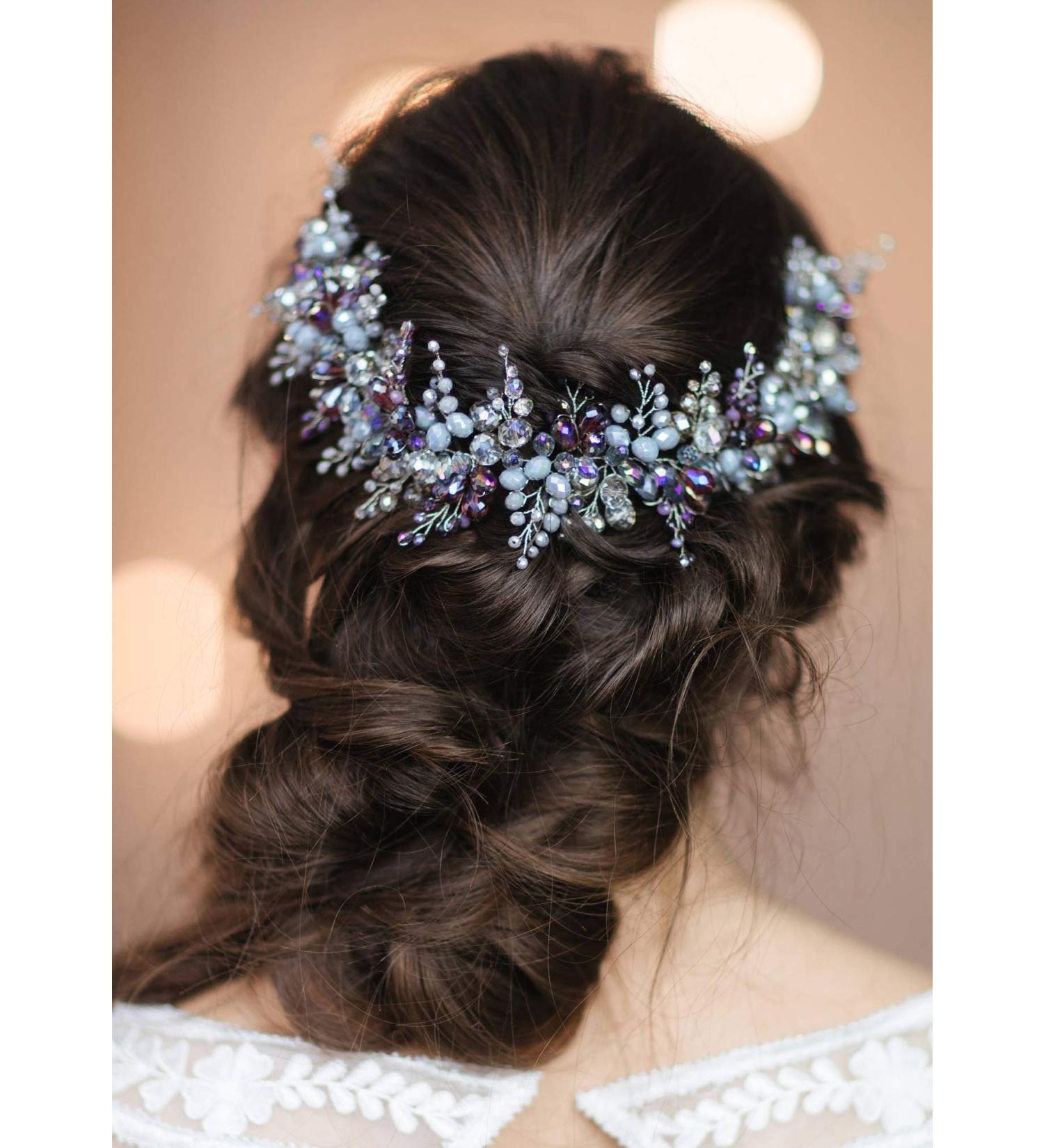 Kercisbeauty Blue and Purple Headband for Brides Bridal Headpiece Side Headband Wedding Women Special Occasion Jewelry Beads Hair Piece Tiara - Buy Online on GoSupps.com
