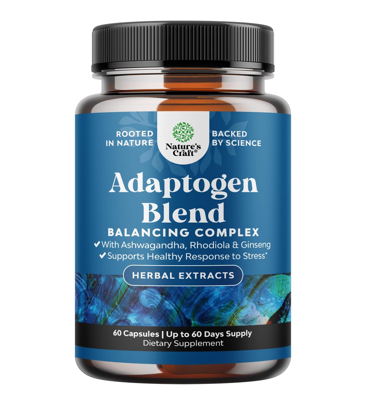 Herbal Adaptogen Mood Support Supplement - Calming Adaptogens Supplement for Stress & Cortisol Management with Ashwagandha Rhodiola Rosea & Maca Root - Vegan Non GMO & Daytime Friendly - 60ct - Buy Online on GoSupps.com
