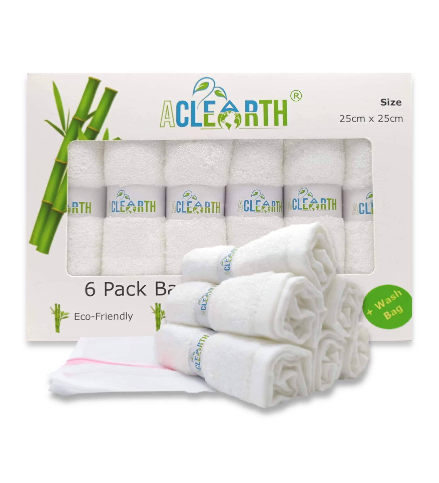 ACLEARTH White Bamboo Wash Cloths (6 pc) | Soft Face Wash Cloth Set for Sensitive Skin | Makeup Removal | 25 x 25cm | Ideal for Adults, Babies, and Kids - Buy Online on GoSupps.com