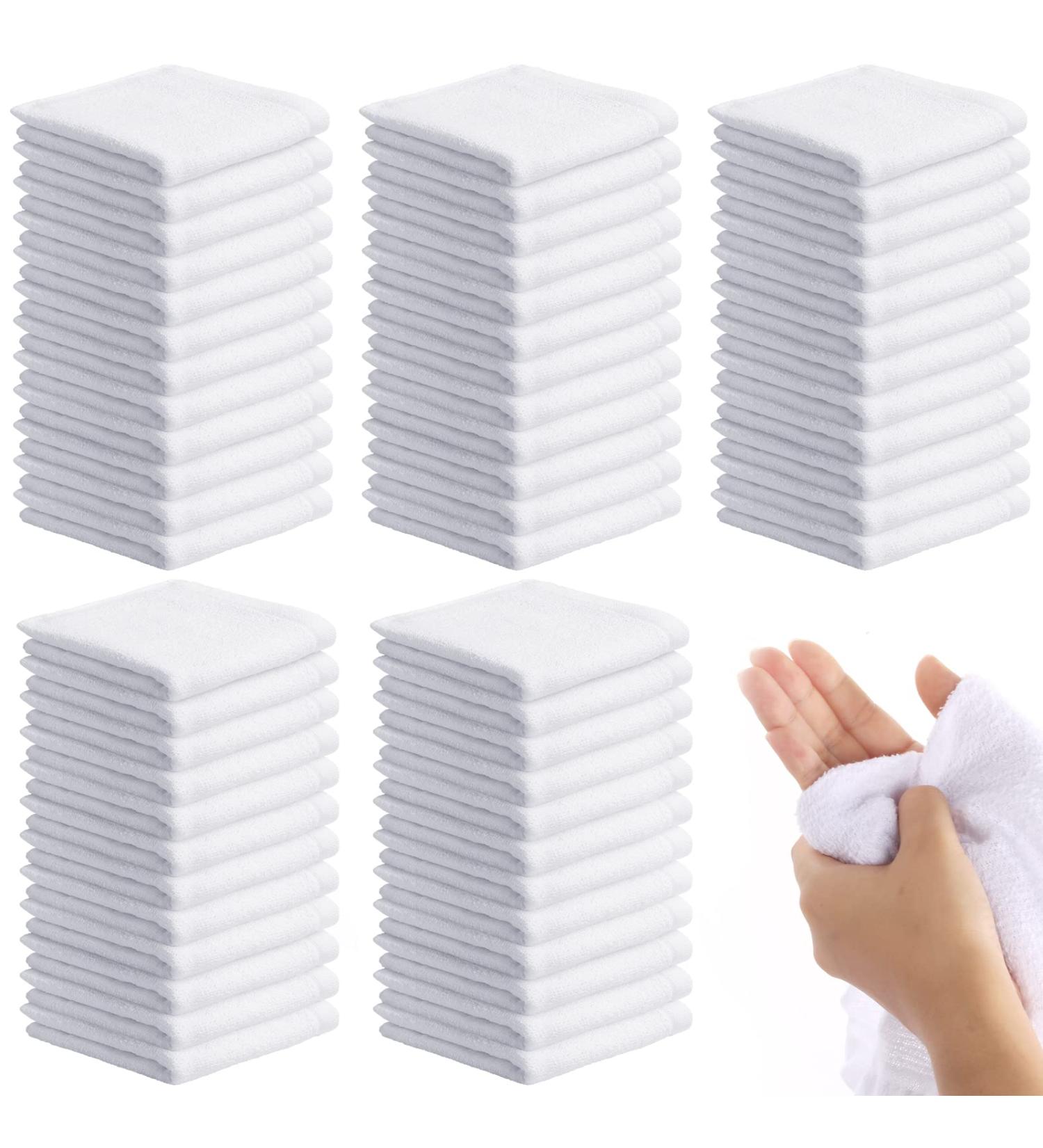 60 Pcs 12x12 Inch White Cotton Washcloths Set - Absorbent & Multipurpose Face Towels for Bathroom & Kitchen - Machine Washable Gym Towels & Cleaning Rags - Buy Online on GoSupps.com
