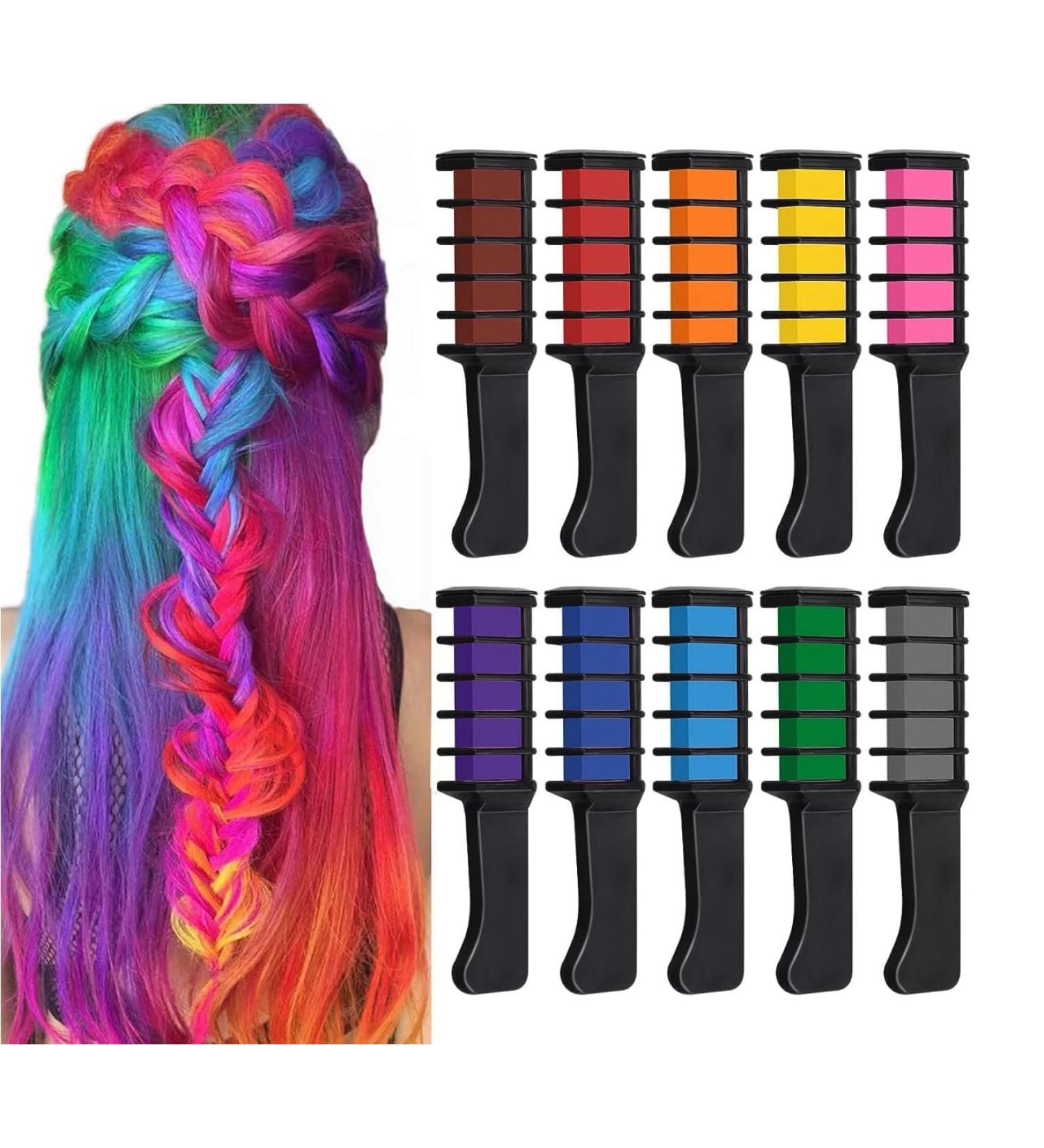 10PCS Hair Chalk Comb Set - Vibrant Temporary Hair Color Kit for All Ages - Best Gift - Halloween Birthday Christmas Party Dress-up Makeup - Washable Skin Safe Easy - Buy Online on GoSupps.com