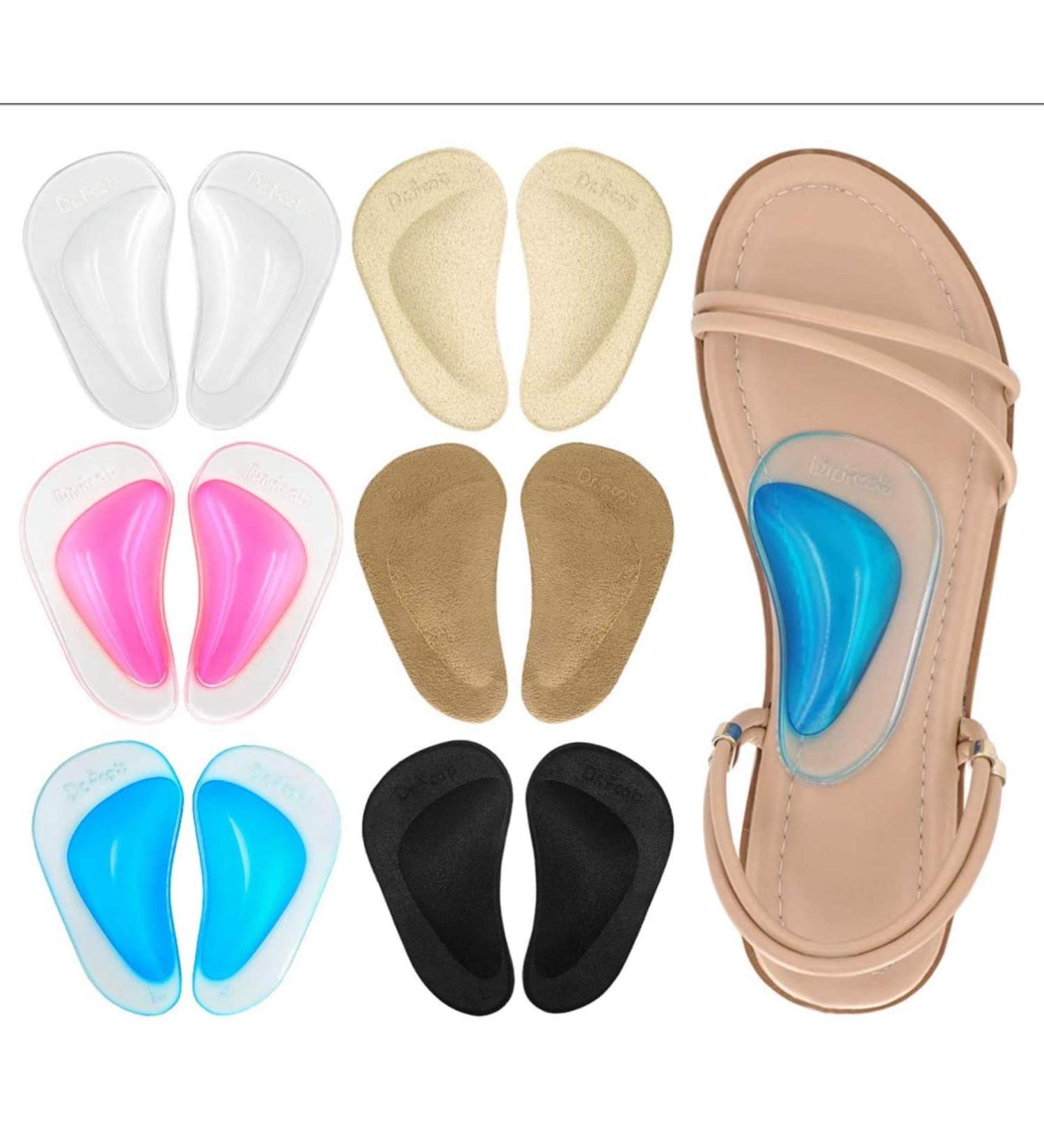 Dr. Foot Gel Arch Support Cushions - Reusable Shoe Insoles for Flat Feet and Plantar Fasciitis (6 Colors, 6 Pairs) - Men & Women - Buy Online on GoSupps.com