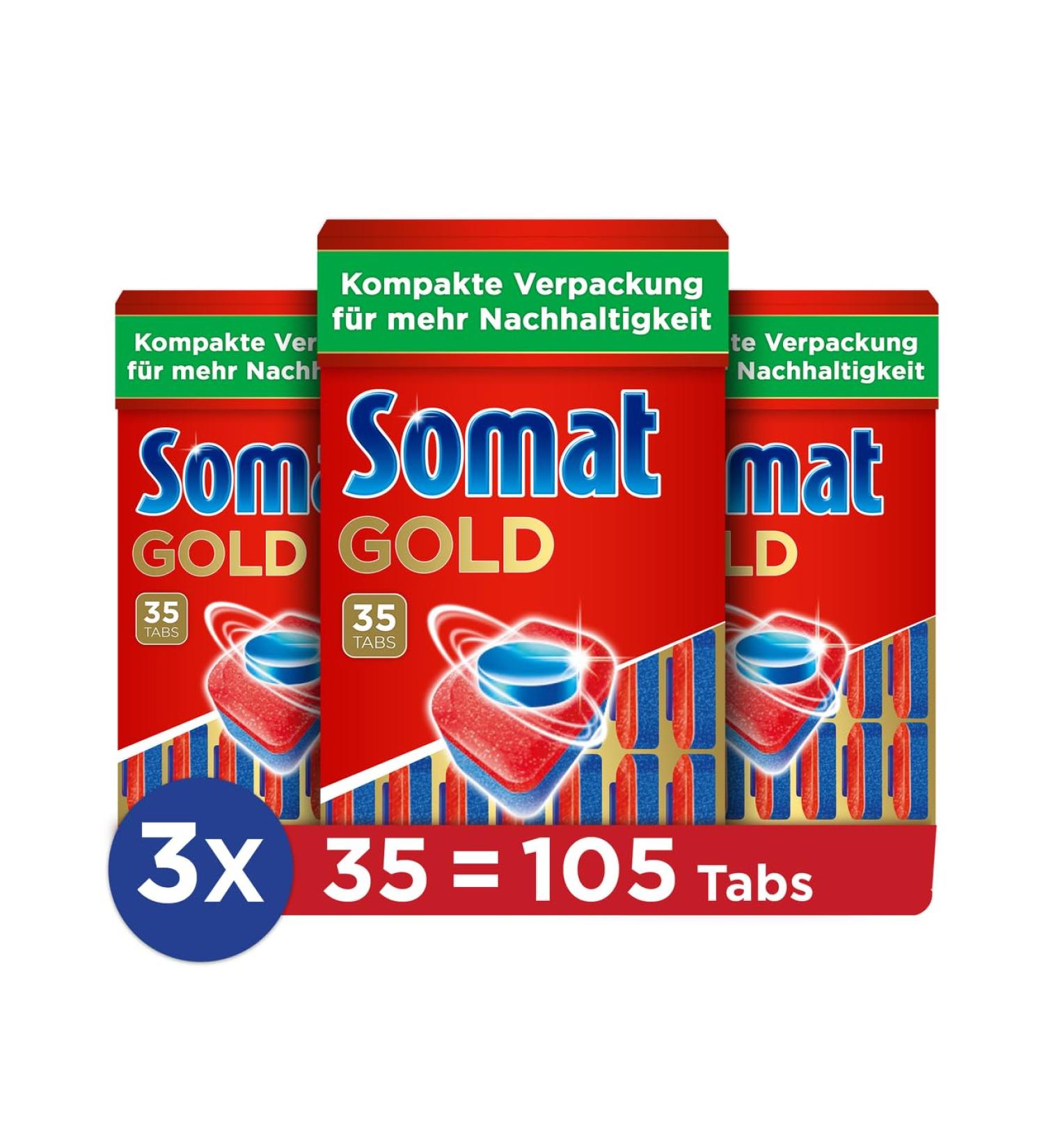 Somat Gold Dishwasher Tabs (105 Tabs) - Powerful Cleaning for Bright Dishes | Eco-Friendly Packaging - Buy Online on GoSupps.com