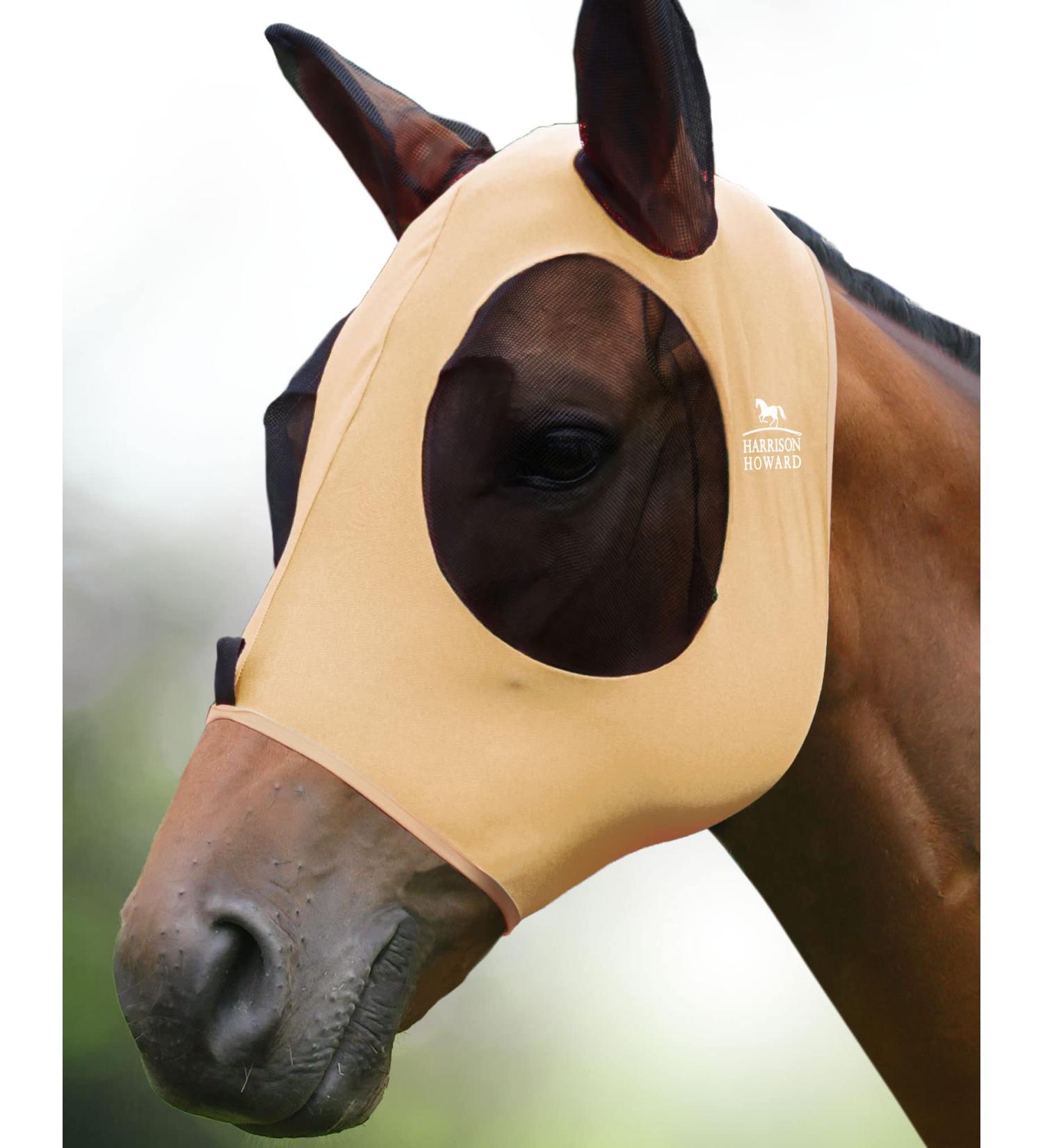 Buy Harrison Howard Fly Mask for Horses - Super Comfortable UV Protection Elastic Full Size L - Champagne Gold - Buy Online on GoSupps.com