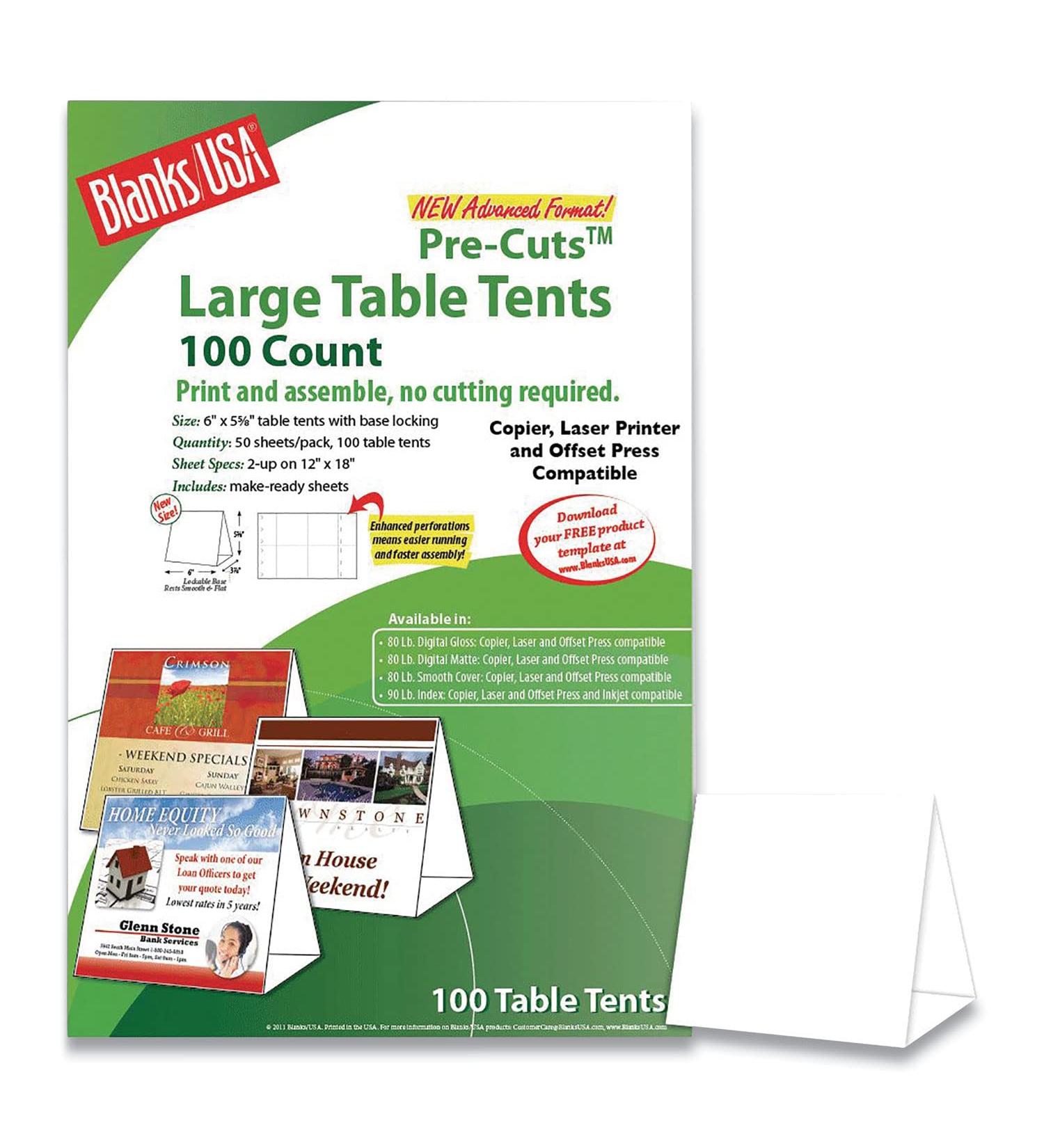 Blanks/USA Table Tent, 80 lb Cover Weight, 12 x 18, White, 2 Tents/Sheet, 50 Sheets/Pack