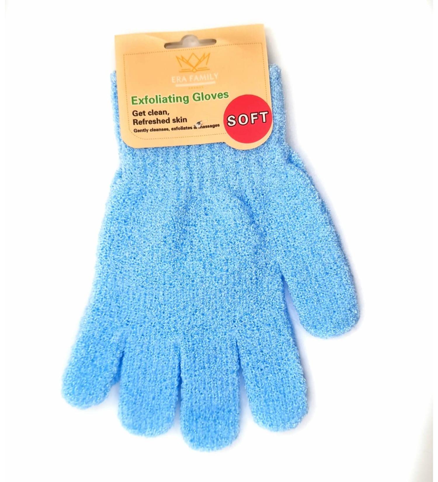Era Family Exfoliating Gloves Shower Gloves Bath and Body Exfoliator Mitts Scrubs away Ingrown Hair and Dead Skin Microfibre Bath Gloves (Blue)