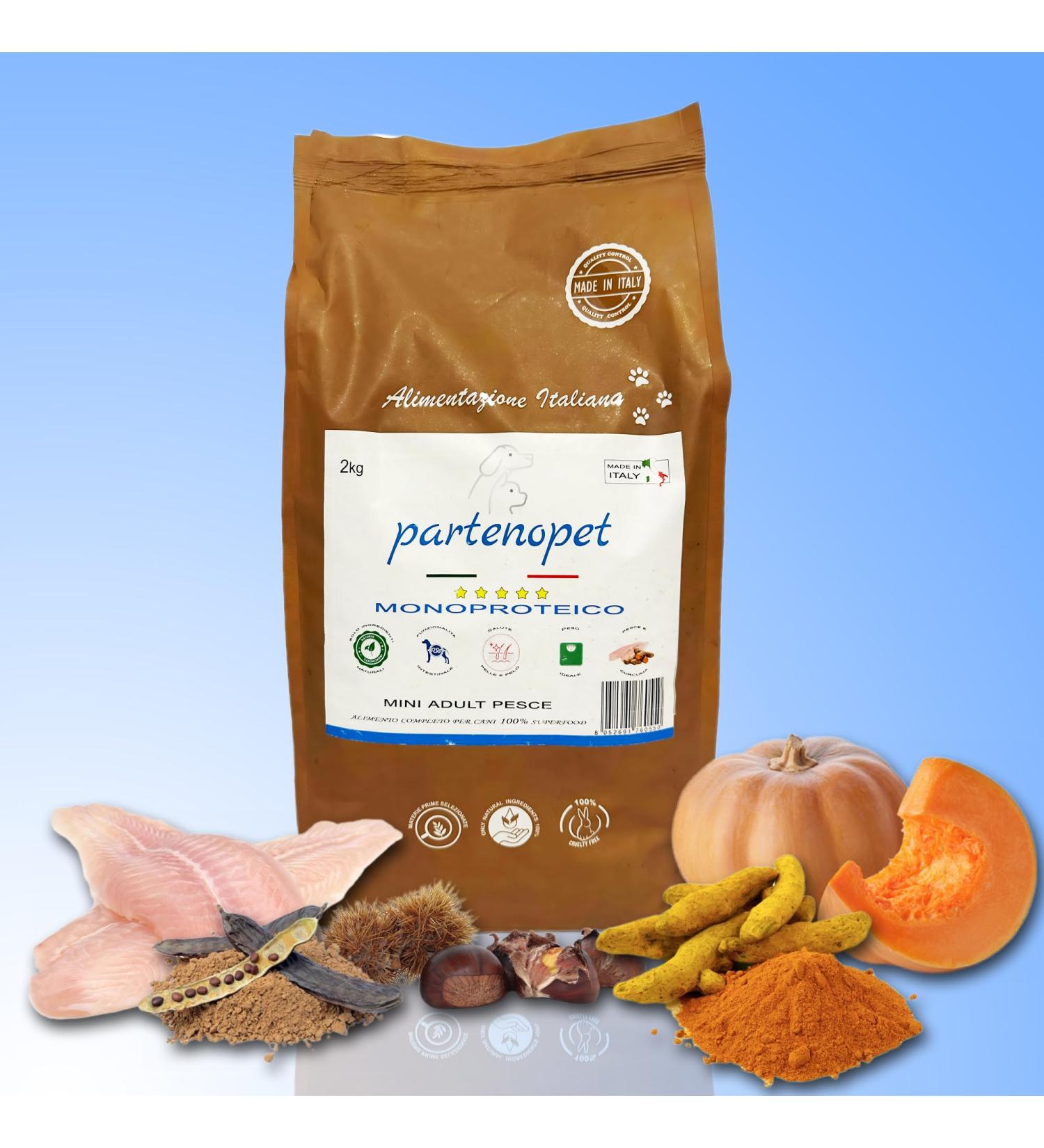 Partenopet Adult Mini Monoprotein Fish Croquettes 100% Natural Dog Food 2 kg - Buy Online on GoSupps.com
