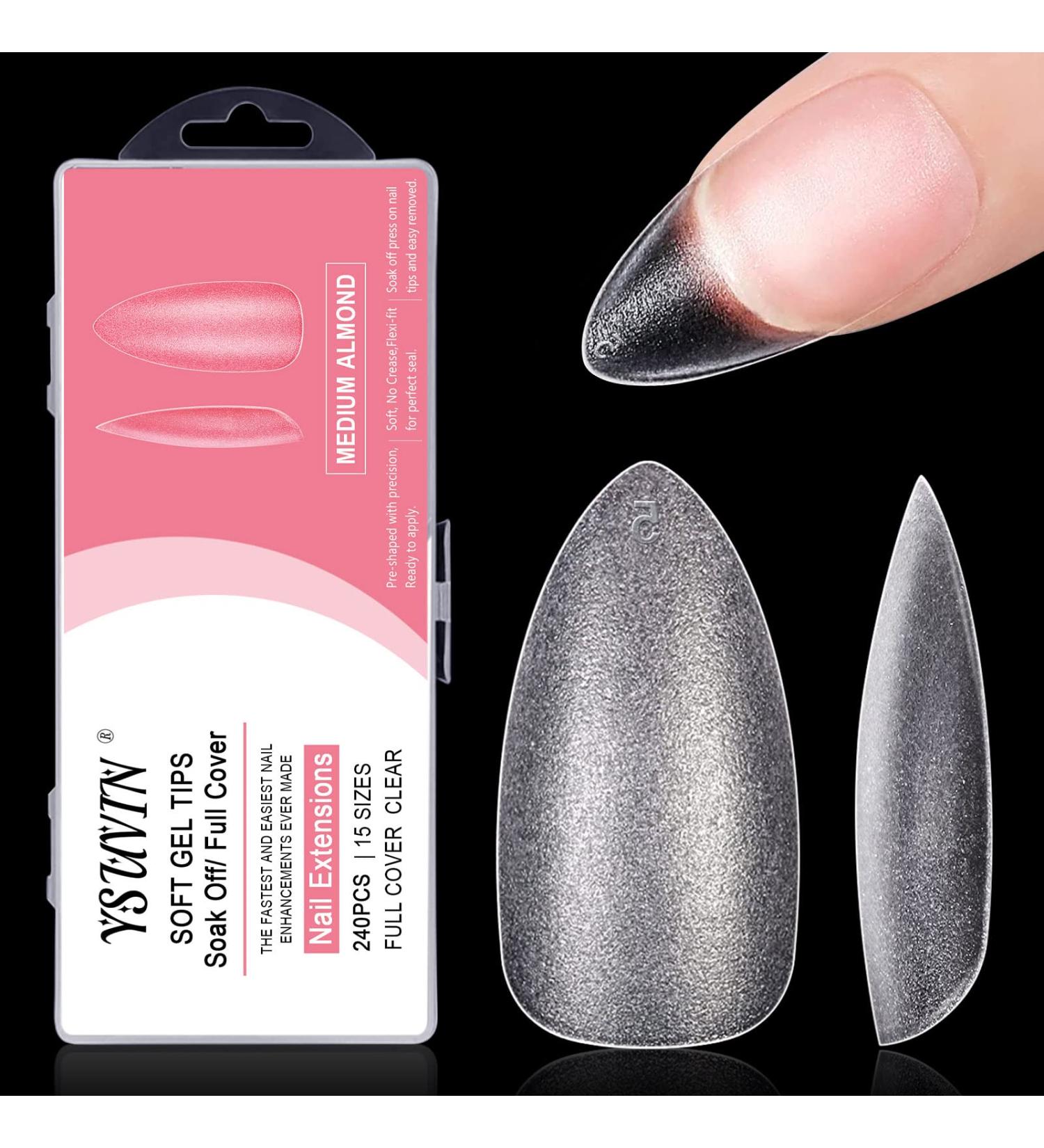 Ysuvin Medium Almond Full Cover Soft Gel Nail Tips - 240 Pieces 15 Sizes for Professionals & Beginners - Ideal for Manicure Salons - Buy Online on GoSupps.com