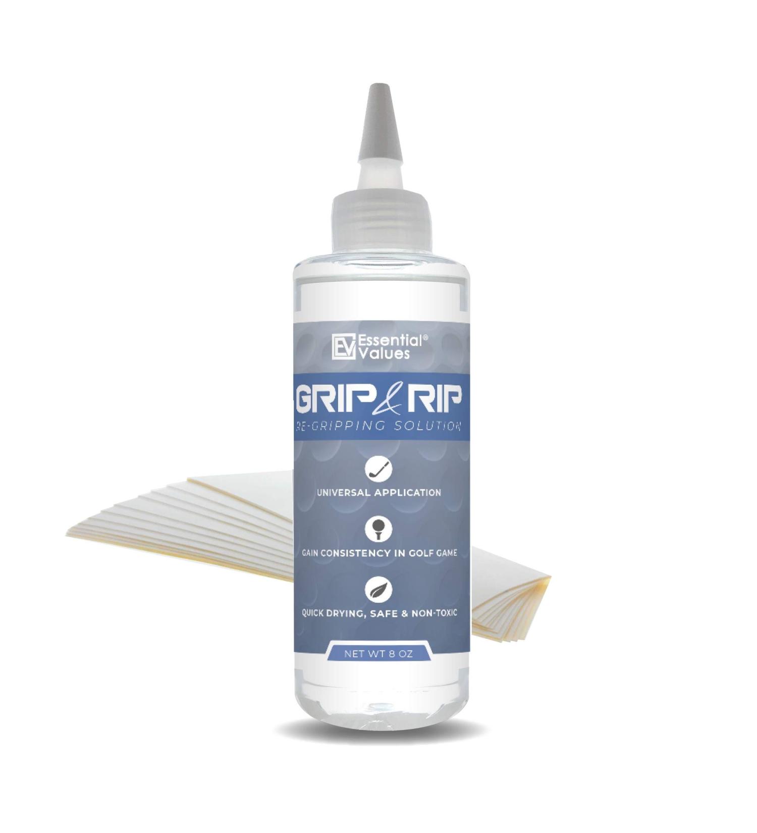 Essential Values Golf Grip Kit (8 Fl Oz) | Made in USA | Double Size Solvent for Fast Regripping | Includes 14 Strips | Premium Golf Club Regripping Solution - Buy Online on GoSupps.com