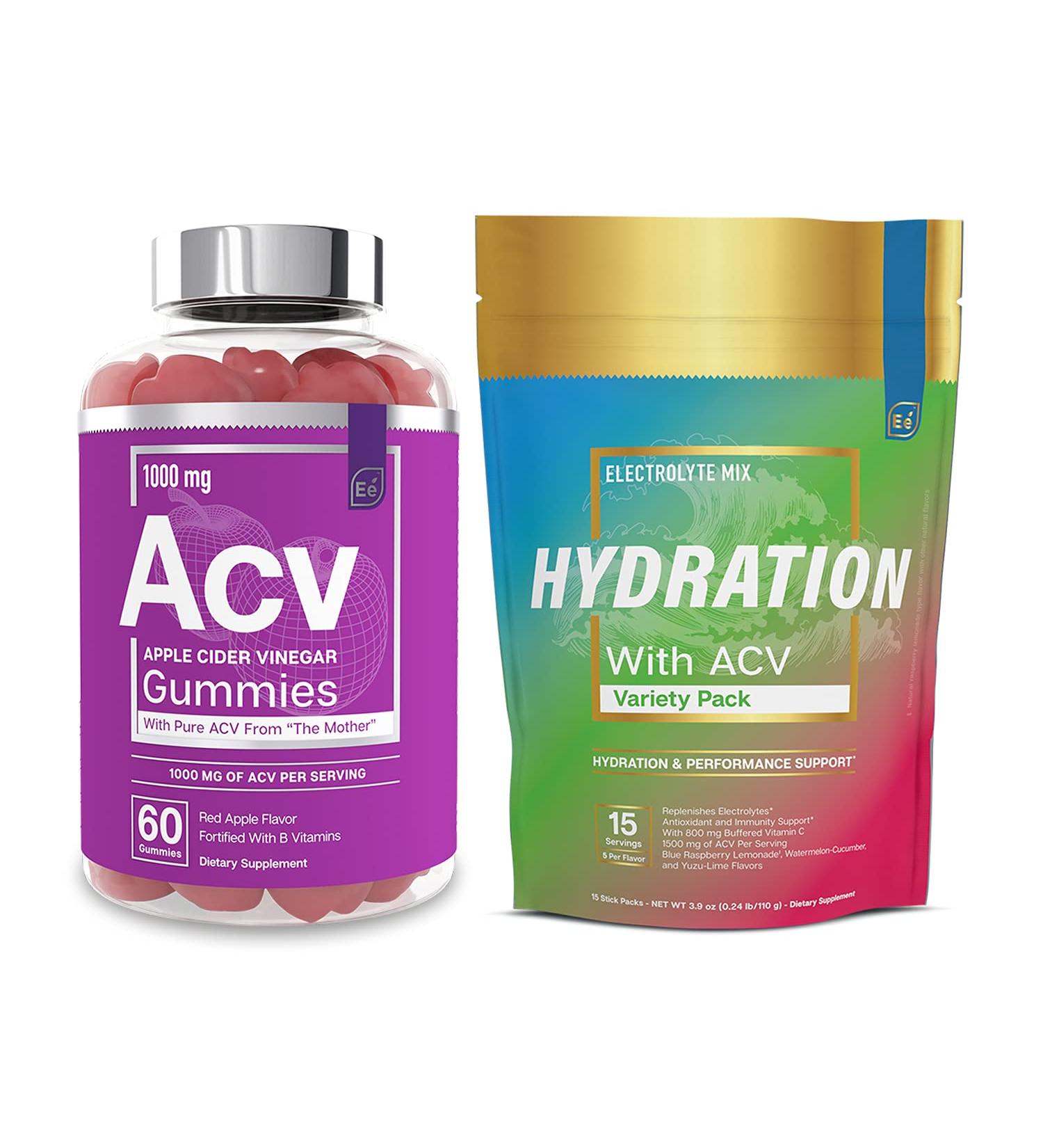 Essential Elements Apple Cider Vinegar Gummies from The Mother & Sugar Free Hydration Powder Packets - Variety Pack | 15 Stick Packs | Energy, Improved Performance, Digestion, & Immune Support - Buy Online on GoSupps.com