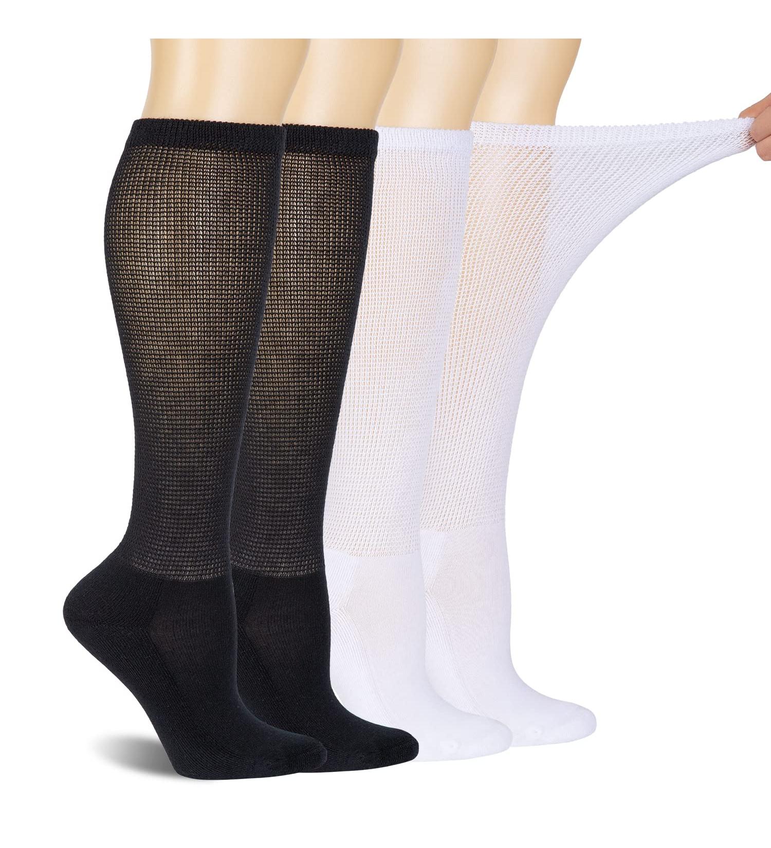 BampooPanPa Diabetic Bamboo Over the Calf Socks 4 Pairs - No-Binding Top, Seamless Toe, Cushioned Sole for Women & Men 10-13, 2 White/2 Black - Buy Online on GoSupps.com