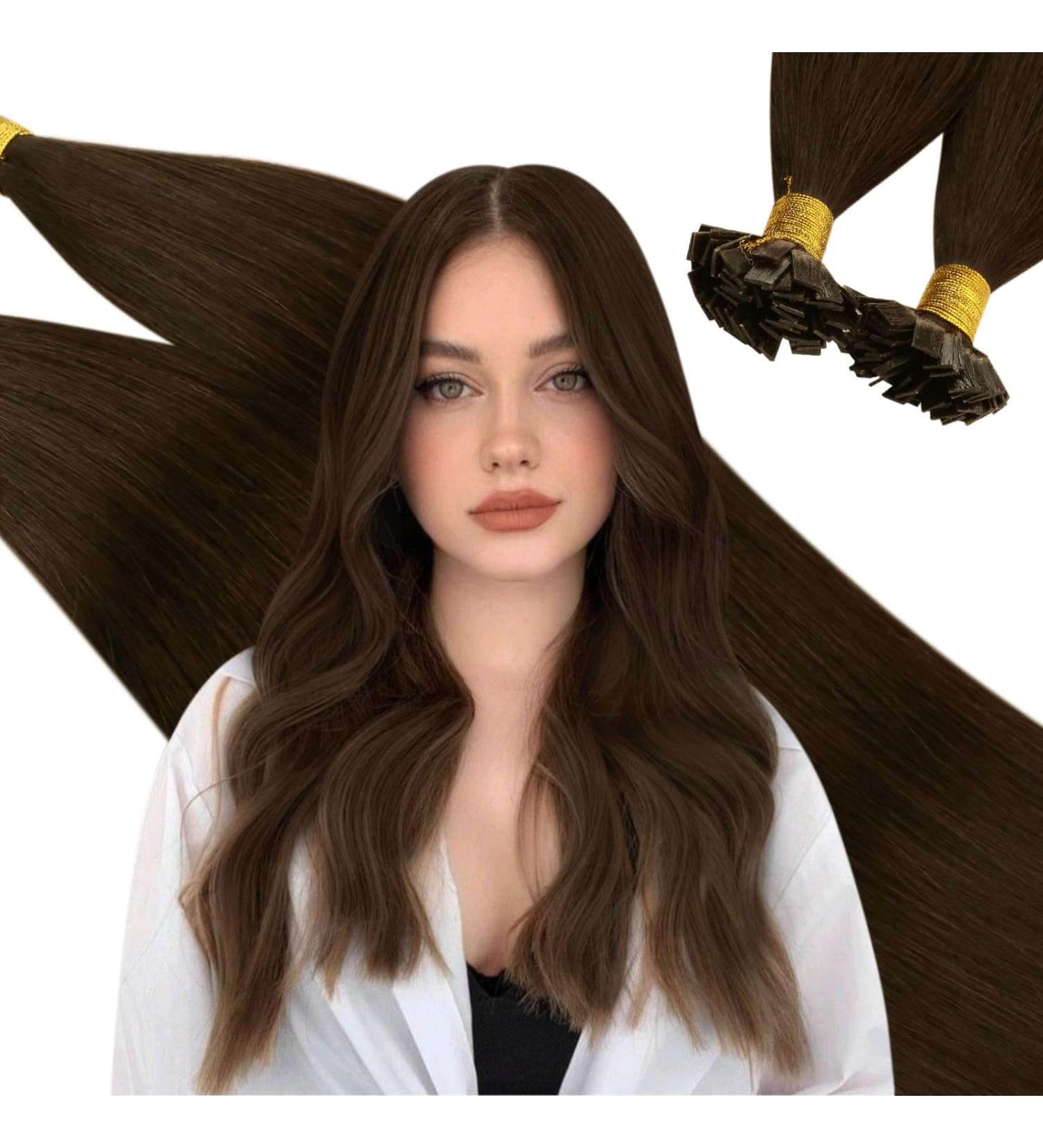 Ugeat Keratin Hair Extensions - 40cm Flat Tip Dark Brown 50g Real Human Hair 16 Inch Bonding Extensions - Buy Online on GoSupps.com