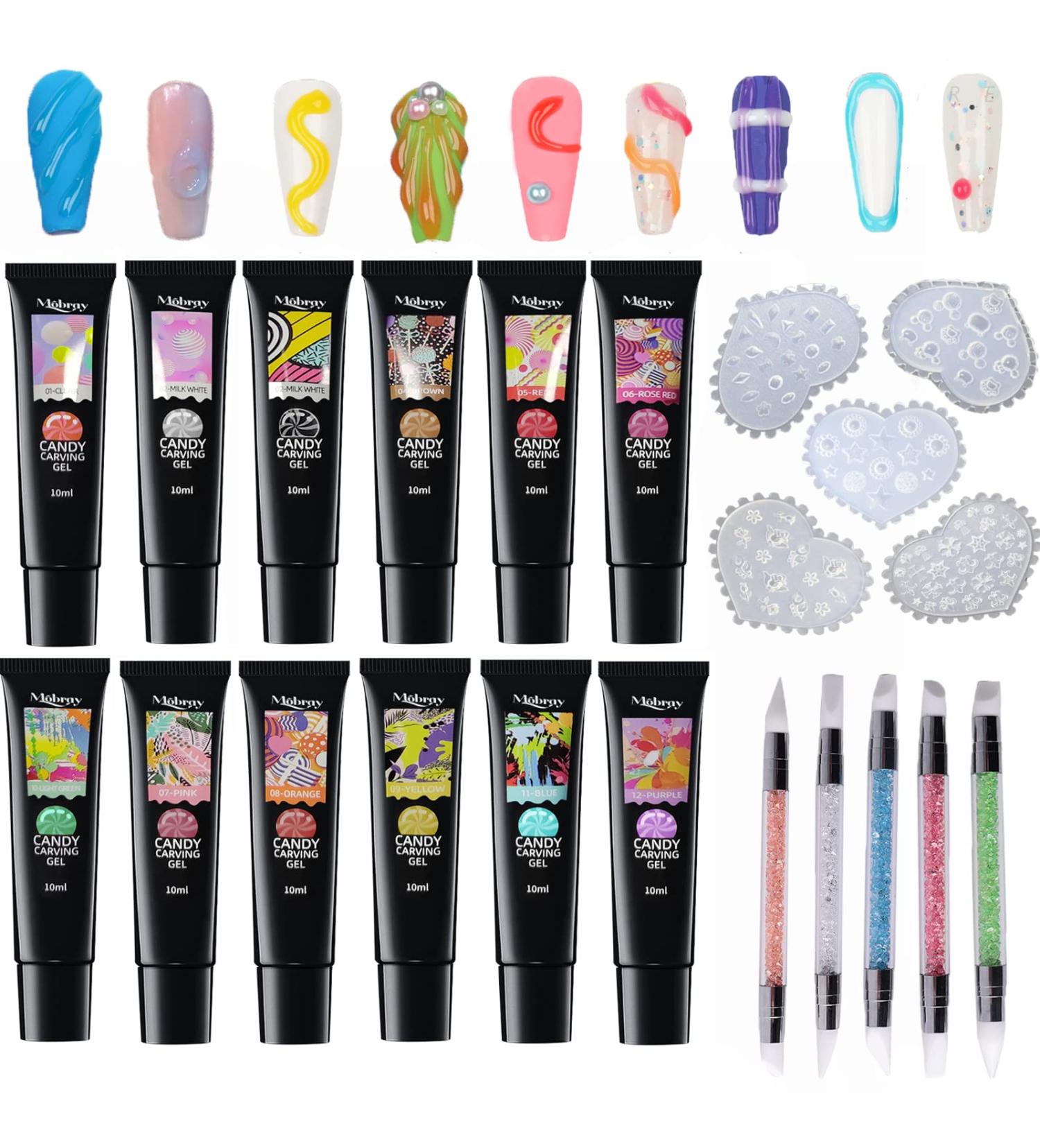 Buy 3D Nail Gel Set - 12 Colors for Nail Art Sculpting & Design | 5D Candy Gel & Molding Gel | DIY Manicure Kit - Buy Online on GoSupps.com