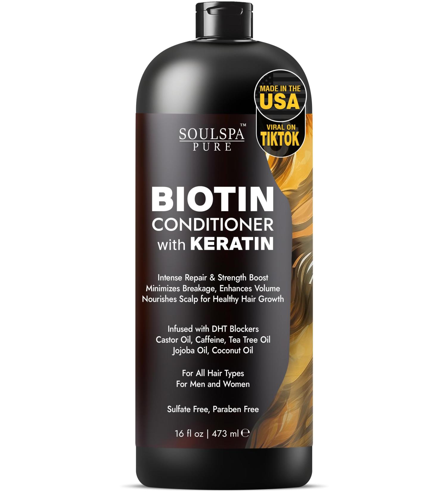 Biotin Conditioner with Keratin - Intense Repair & Strength Boost for Healthy Hair Growth Tea Tree Oil & DHT Blockers - 16 fl oz for Men & Women - Buy Online on GoSupps.com