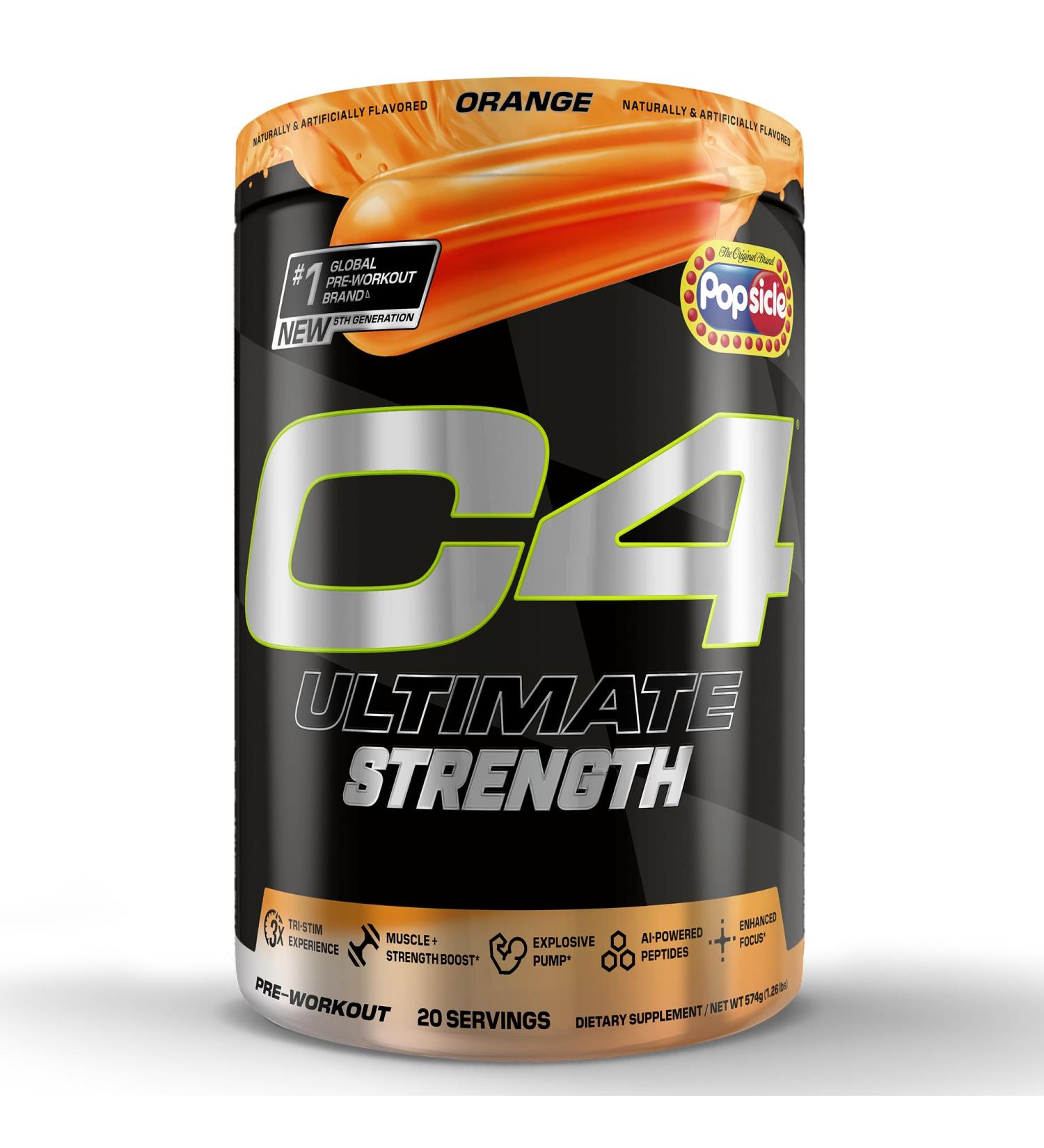 Cellucor C4 Ultimate Strength Pre Workout Powder - Tri-Stim Experience 300mg Caffeine+TeaCrine+Dynamine - Creatine & Beta-Alanine - Energy Supplement for Men & Women - Orange Popsicle, 20 Servings Orange Popsicle 1.27 Pound  - Buy Online on GoSupps.com
