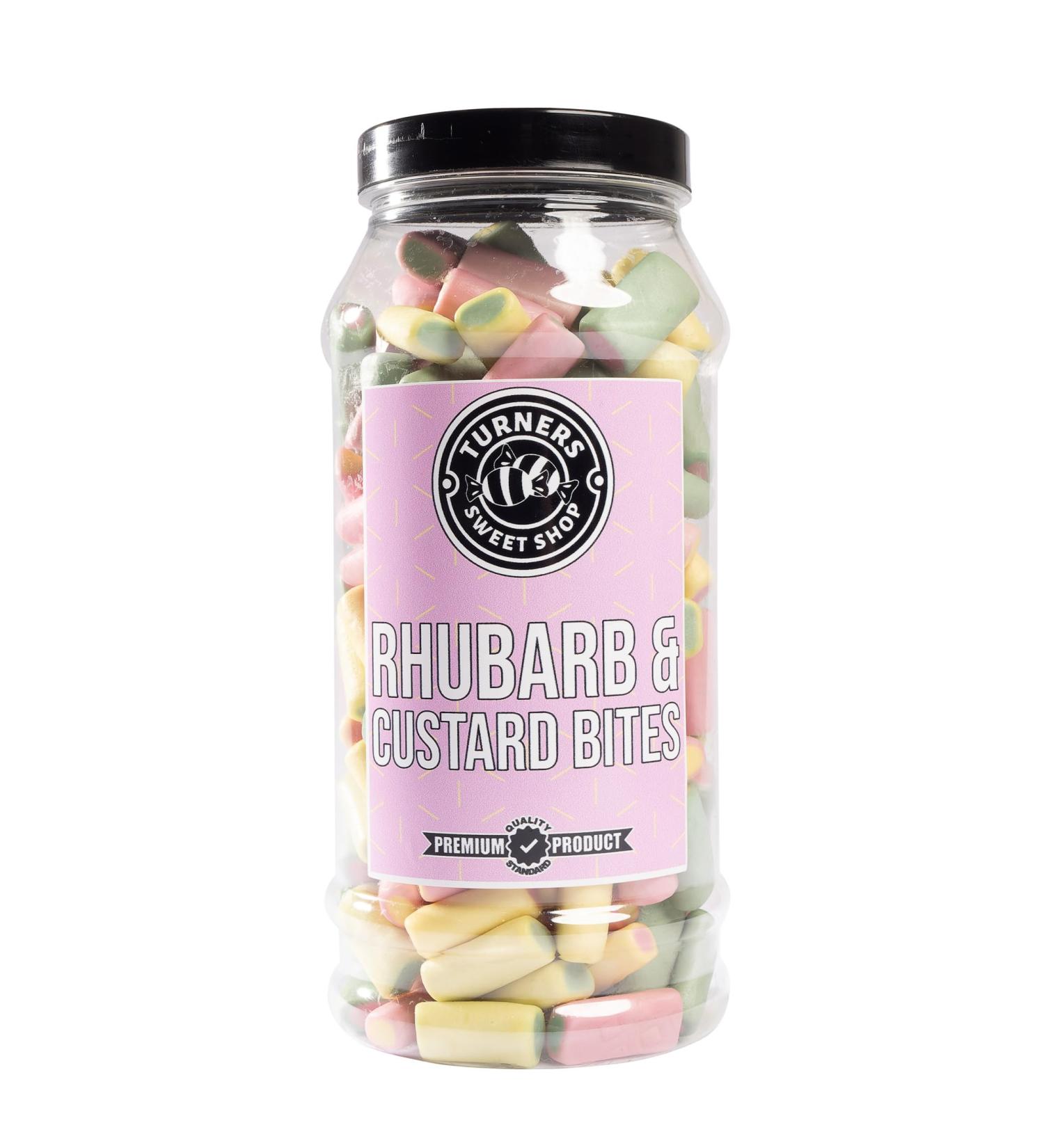 Rhubarb & Custard Bites - 555g by Turners Sweet Shop Traditional Retro Gift Jar Classic Original Pick & Mix Sweets Quality Confectionary Fantastic Gifts for Him Her or Them