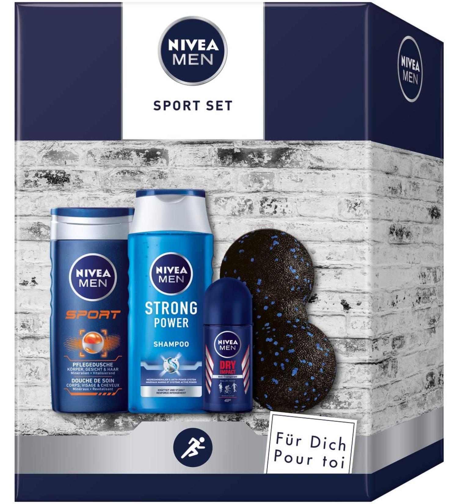 Nivea Men Sport Gift Set | Ultimate Grooming Kit with Shower Gel Shampoo Antiperspirant & Fascia Ball - Perfect Gift for Men - Buy Online on GoSupps.com