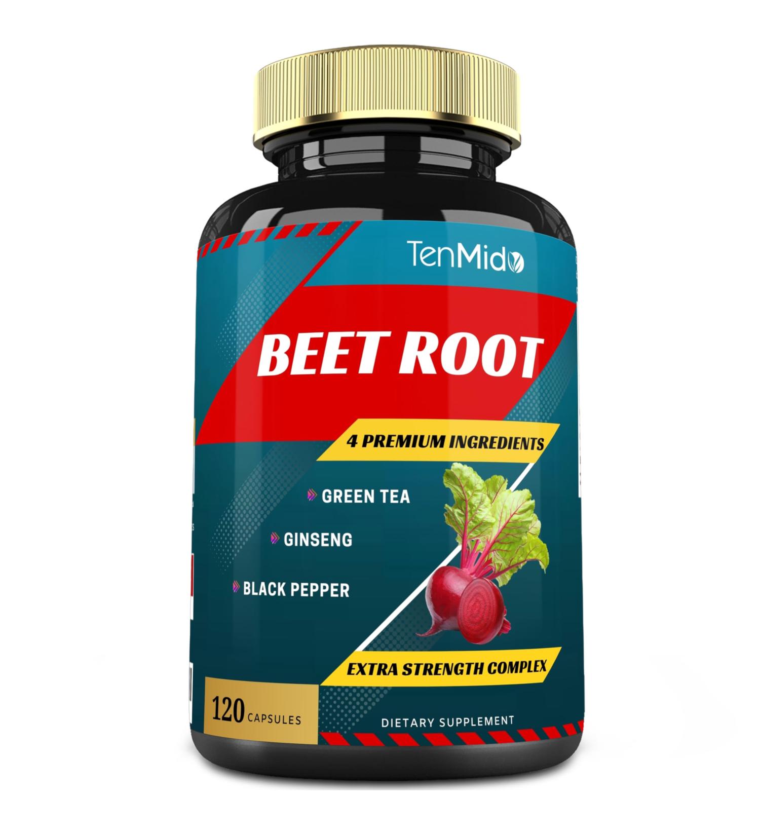 Beet Root Extract Capsules 4 Months Supply & Green Tea Ginseng Black Pepper | Increased Energy Athletic Performance Supports Boosts Stamina | Nutritional Workout Supplements - Buy Online on GoSupps.com