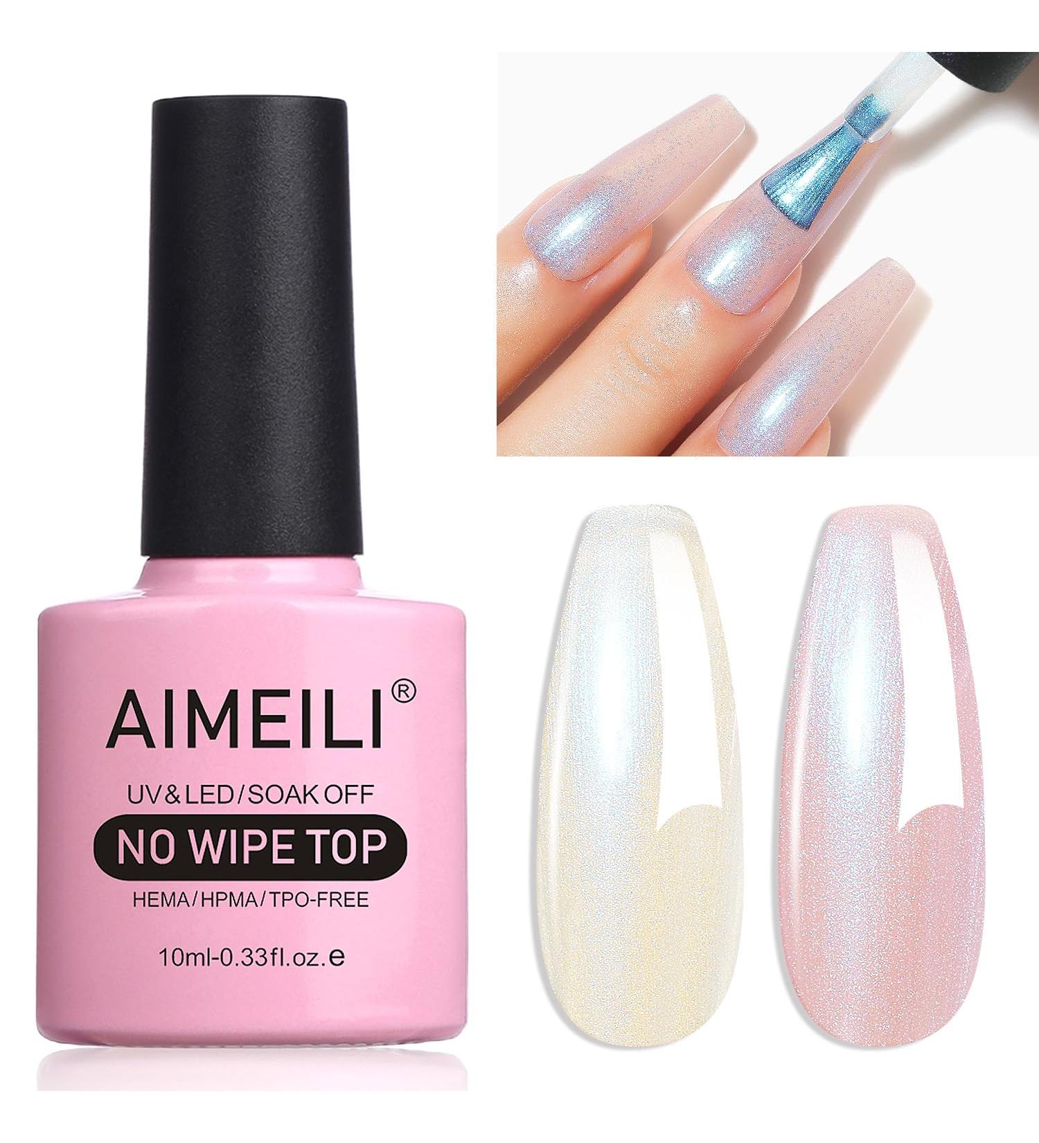 AIMEILI 2 In 1 Pearl Glitter Top Coat Gel Polish Micro Aurora Glitter Gel Polish Shimmer Gel Top Coat No Wipe UV LED Chrome Nail Art Top Gel High Gloss Shiny Finish Long Lasting 10ml 001 - Buy Online on GoSupps.com