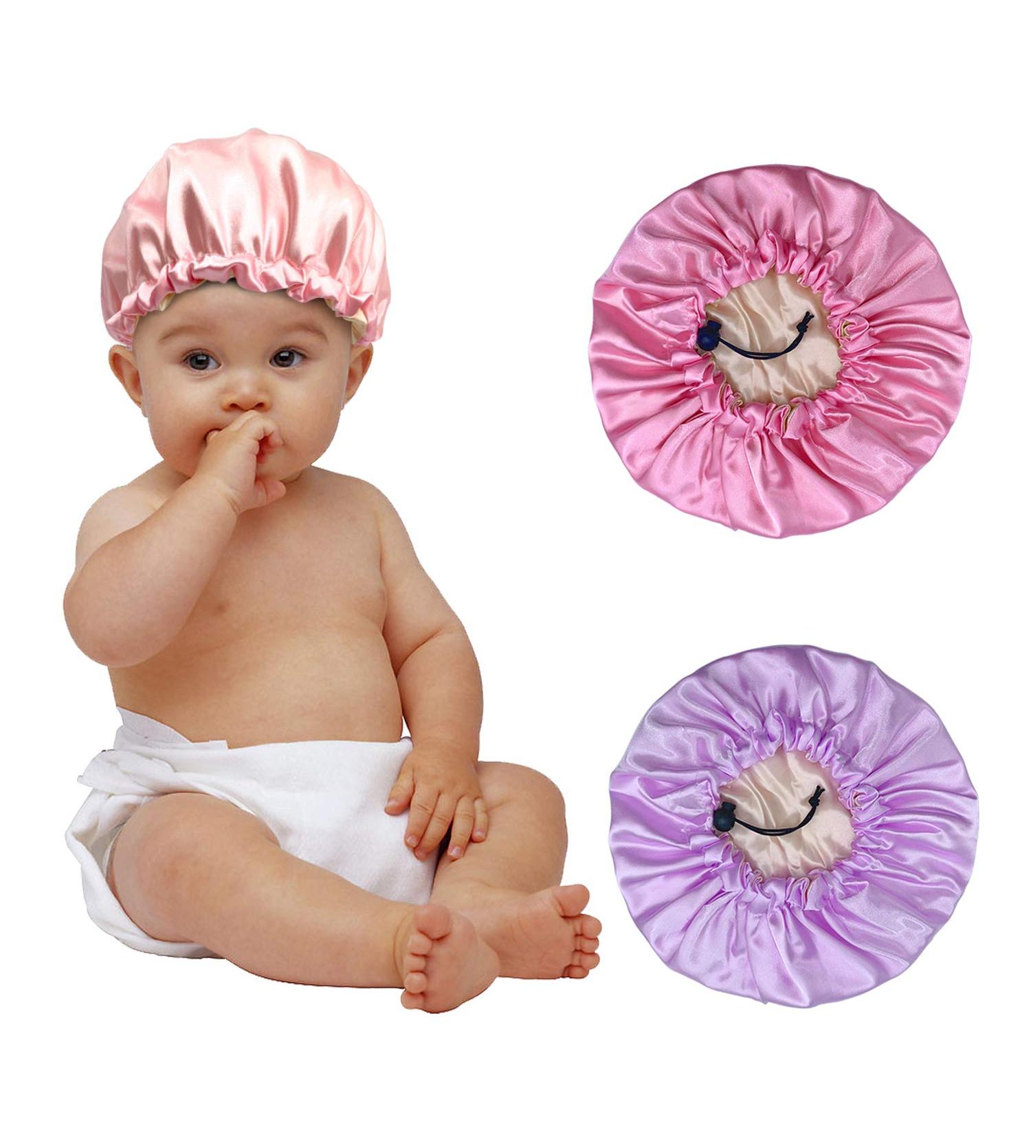 3 Piece Kids Satin Bonnet Set - Adjustable Night Sleep Caps for Natural Hair - Soft Silk Floral Night Hats for Teens, Toddlers, Children, and Babies - Reversible Double Sided Design - Pink/Purple/Rose Red - Buy Online on GoSupps.com