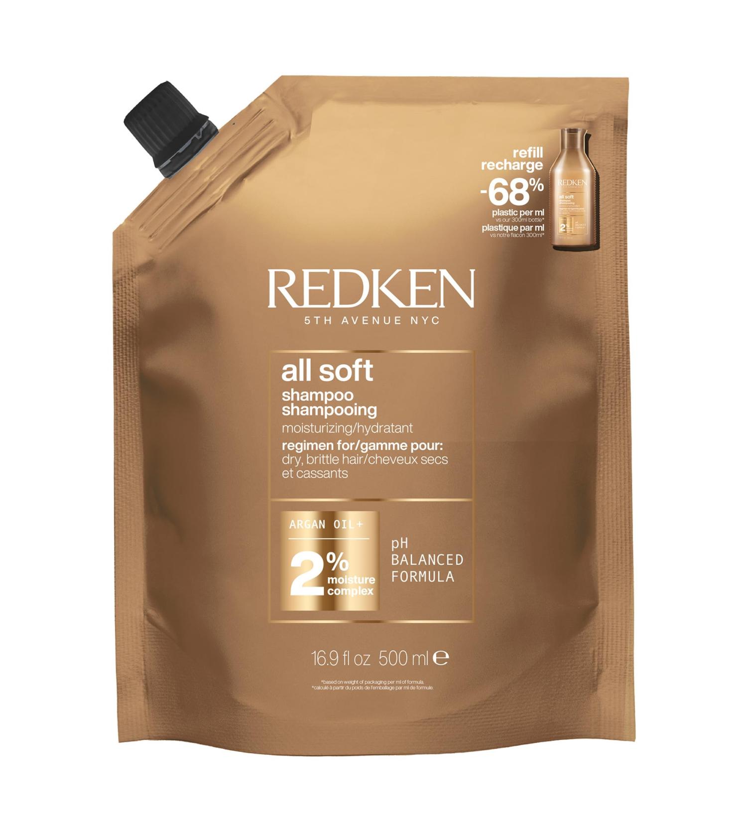 REDKEN - Recharge Shampoing Hydratant pour Cheveux Secs et D shydrat s - Apporte Douceur & Souplesse - Prot ines & Huile d'Argan - Produit Vegan - All Soft - 500ml - Buy Online on GoSupps.com