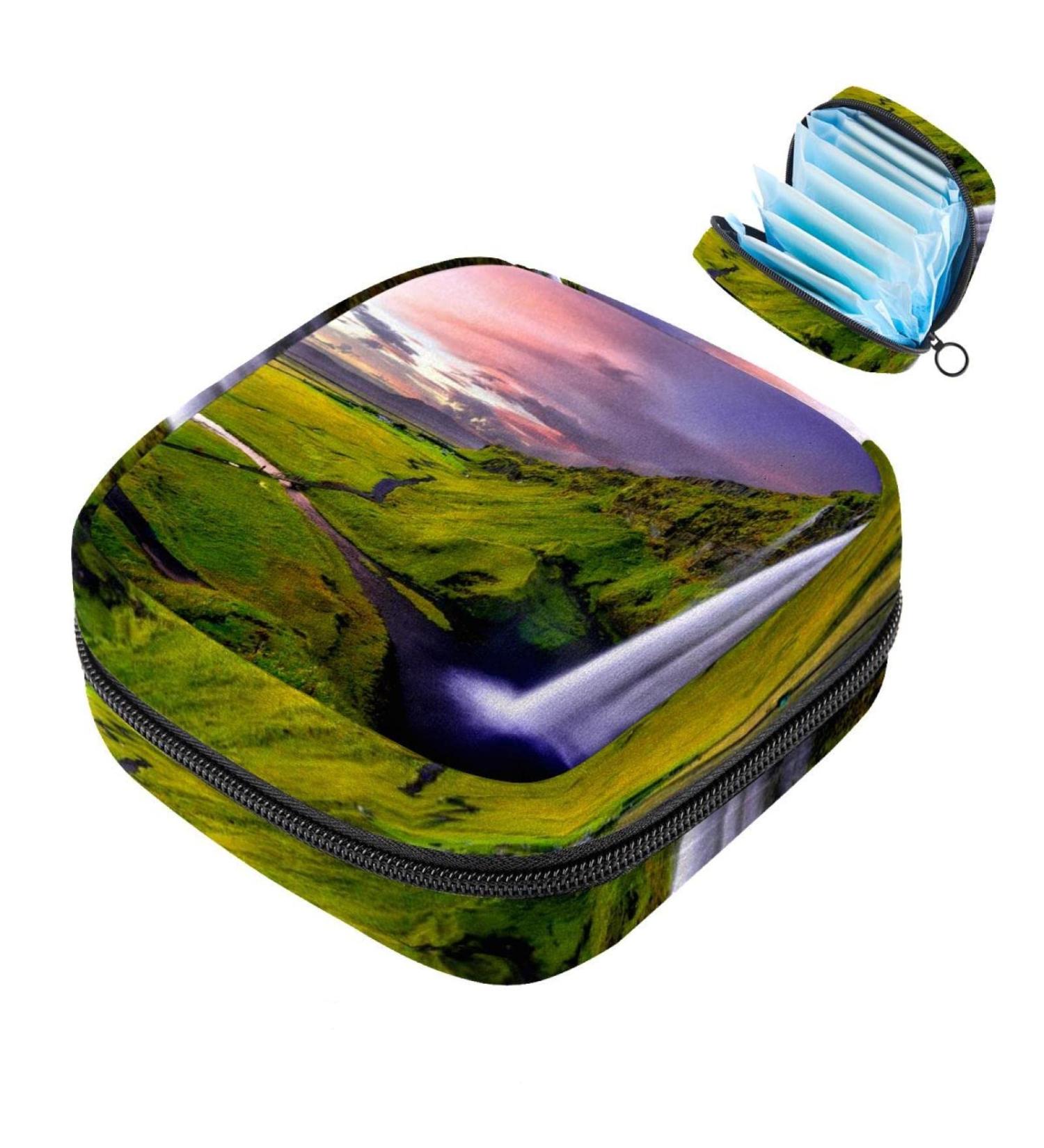 Eco-Friendly Women's Napkin Storage Bag | Green Nature Waterfall Design | Portable Menstrual Cup & Bandage Organizer - Buy Online on GoSupps.com