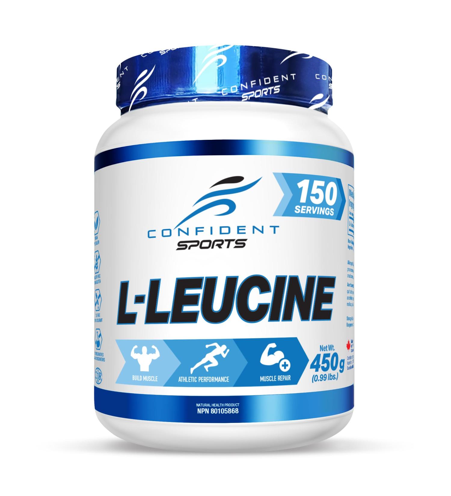 Confident Sports Leucine Supplement - 100% Ultra-Pure L-LEUCINE Supplements for Muscle Growth - Essential Amino Acids Supplement for Post-Workout Recovery - 450 Gram - 150 Servings -150 Day Supply - Buy Online on GoSupps.com
