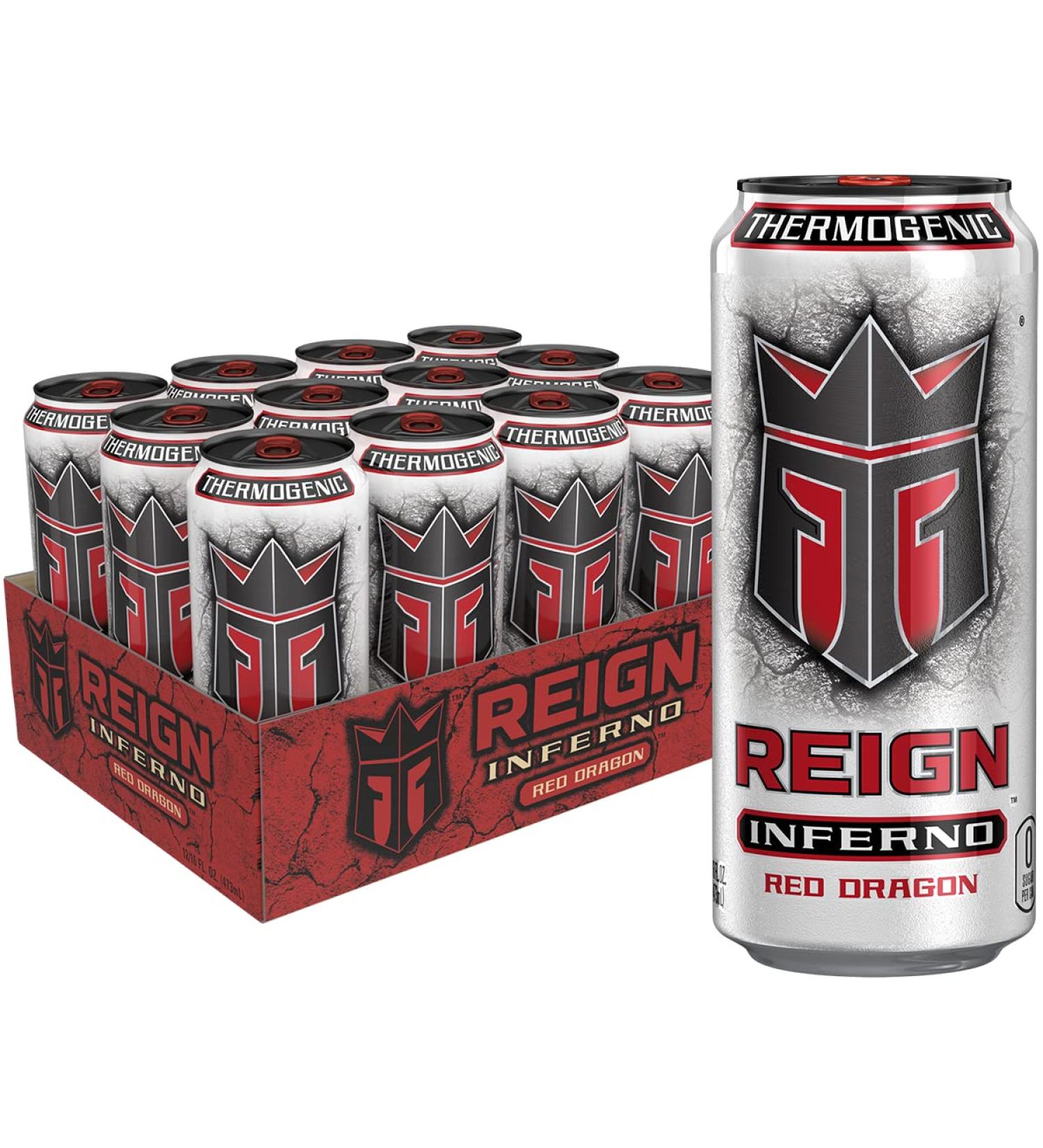 Reign Inferno Red Dragon Thermogenic Fuel Drink 16 Fl Oz (Pack of 12) - Fitness & Performance Boost - Buy Online on GoSupps.com